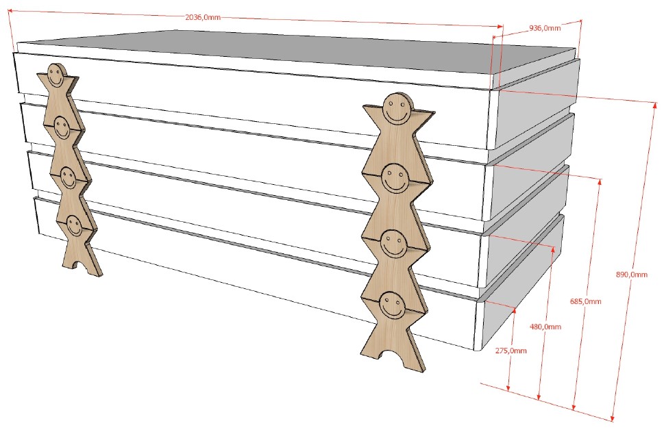 Lit d'enfants Modulo Smiley 90x200 empilable ensemble de 4 - blanc/bois de pin - Image 4