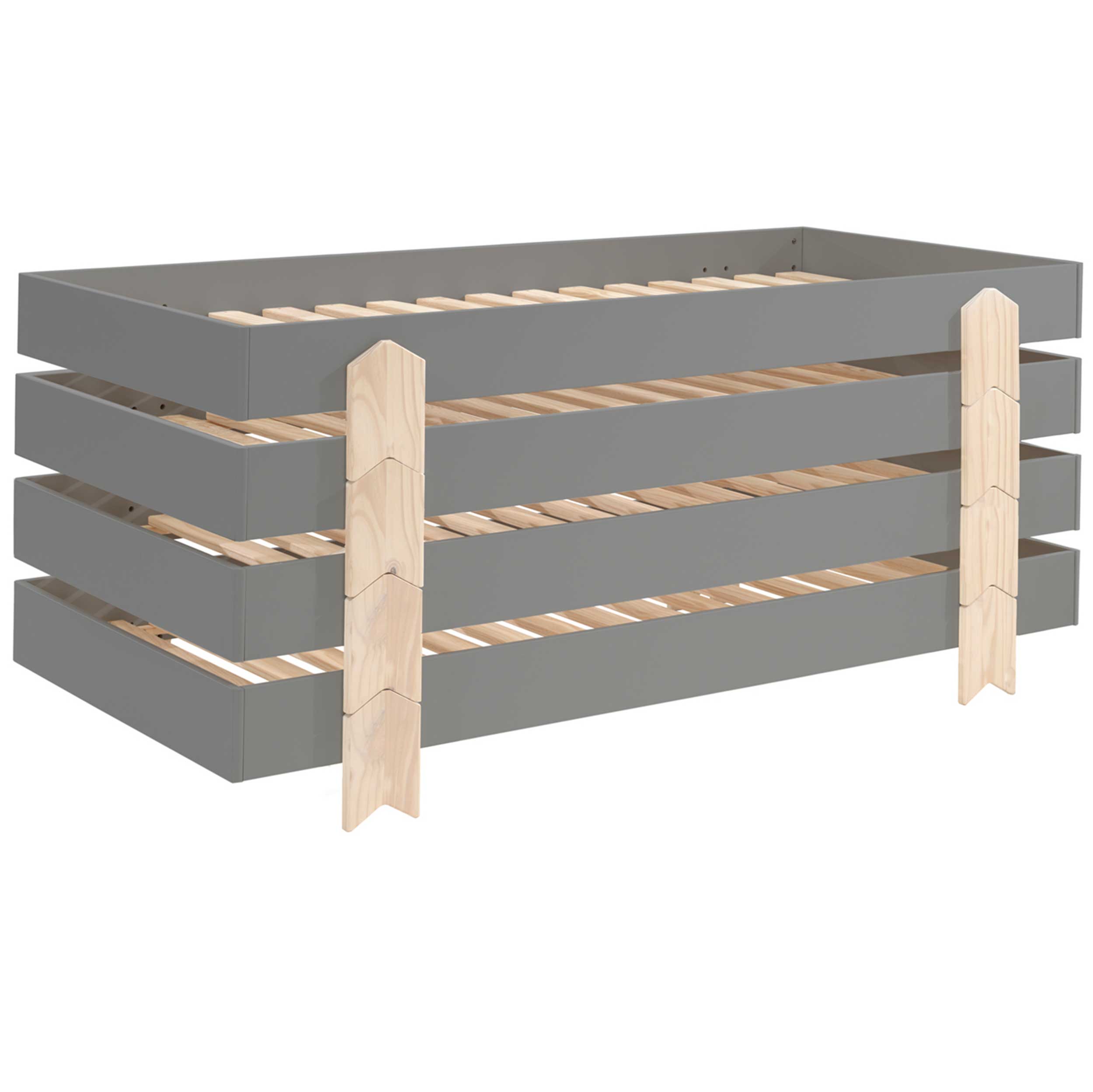 Lit d'enfants Modulo arrow 90x200 empilable ensemble de 4 - anthracite/bois de pin