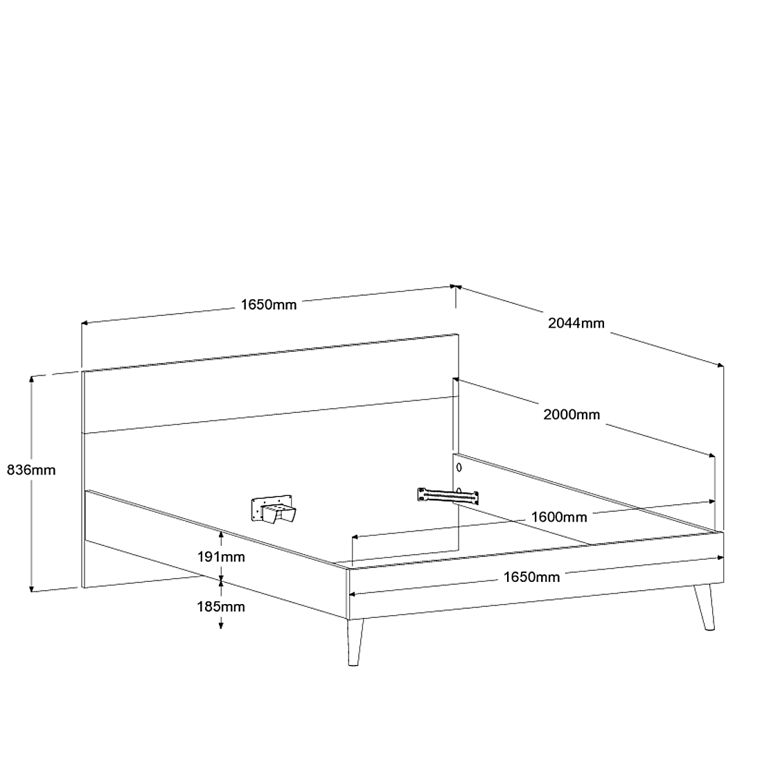 Lit double Hardy 160x200 - blanc/eik - Image 3