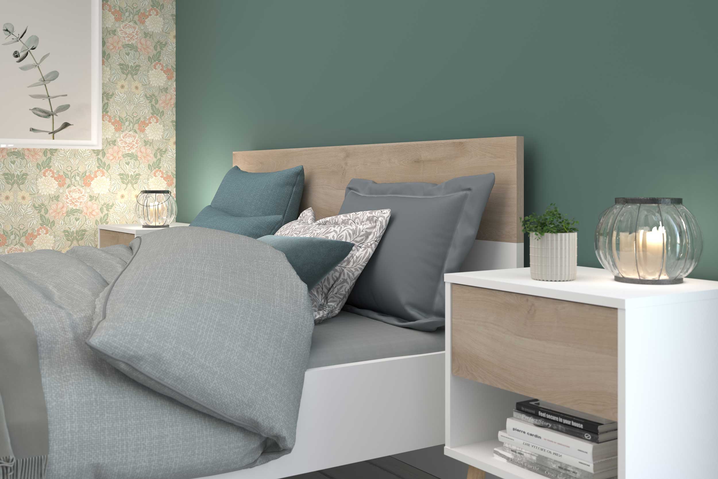 Lit double Hardy 160x200 - blanc/eik - Image 4