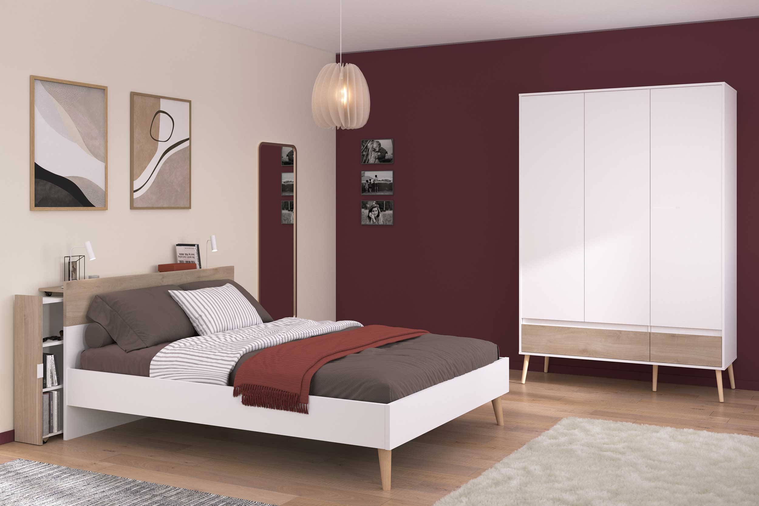 Lit double Hardy 160x200 - blanc/eik - Image 6