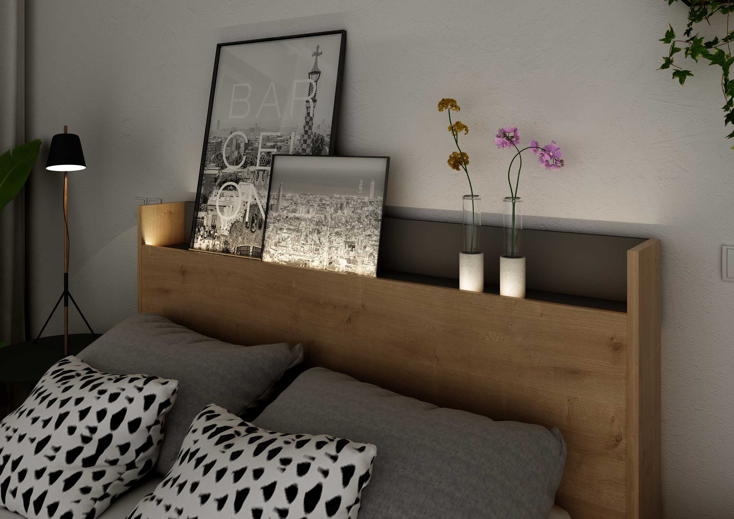 Lit double Sanna 140x190 - chêne clair/ noir - Image 2