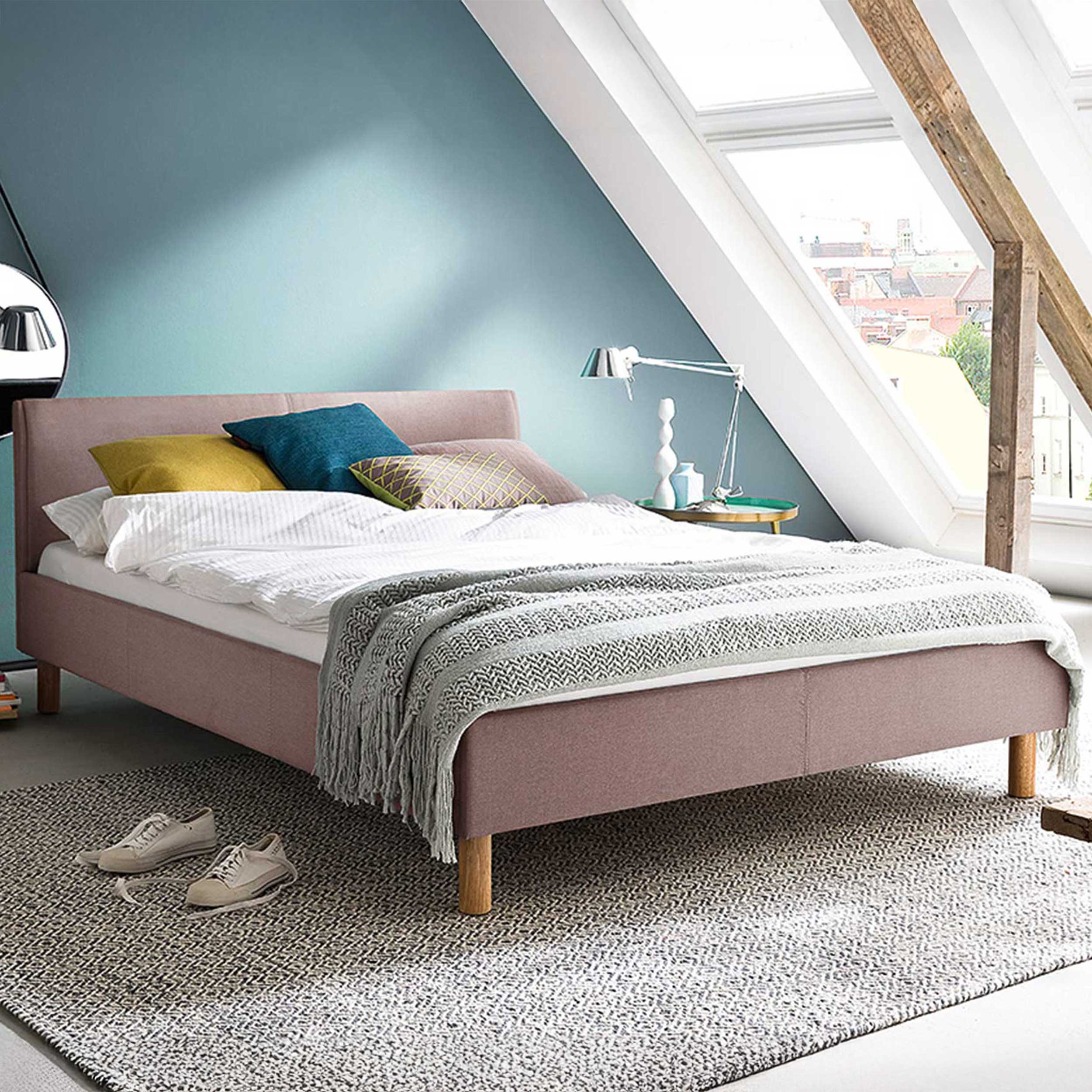 Lit en tissu Amber 140x200 - vieux rose