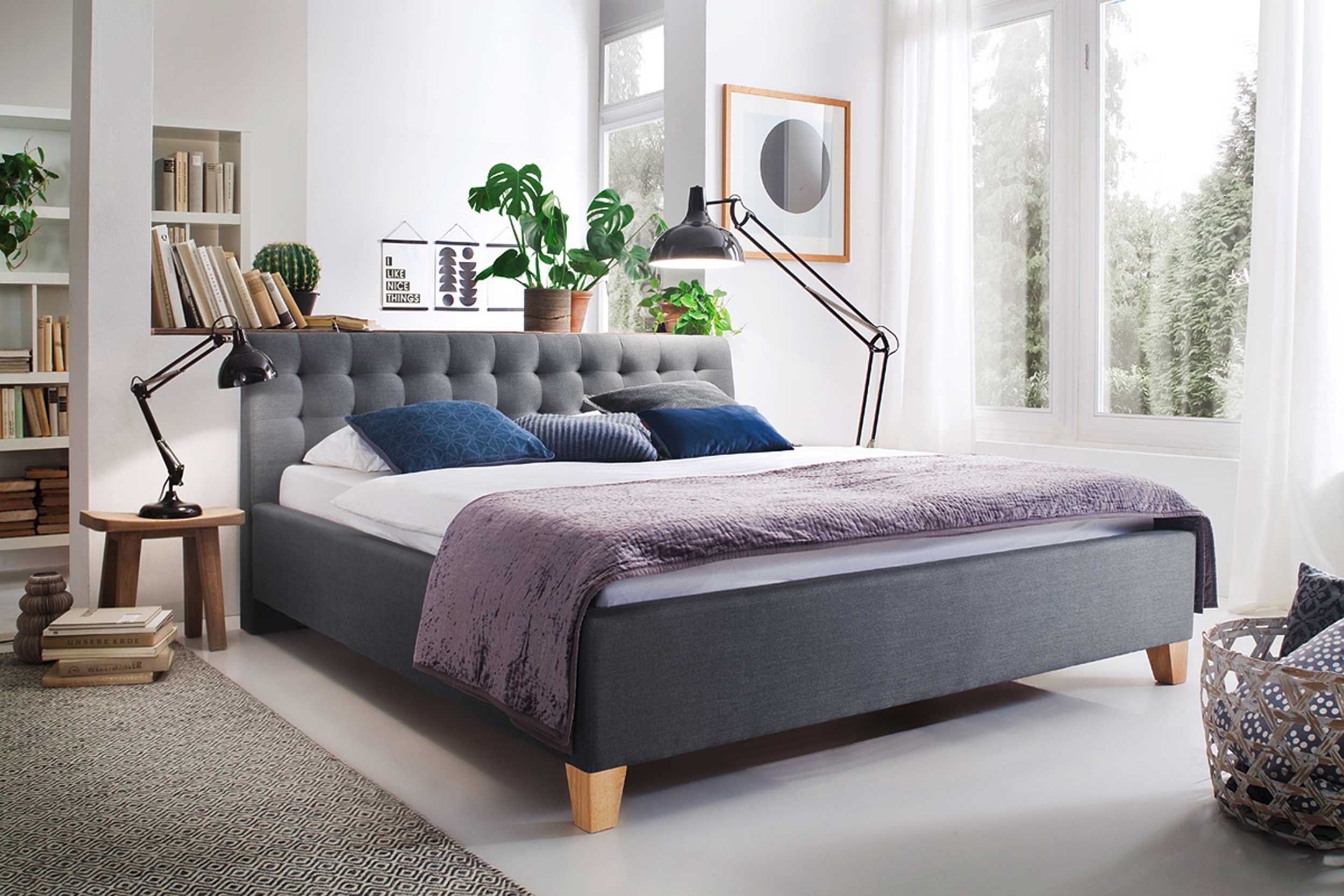 Lit en tissu Camille 180x200 - gris - Image 2