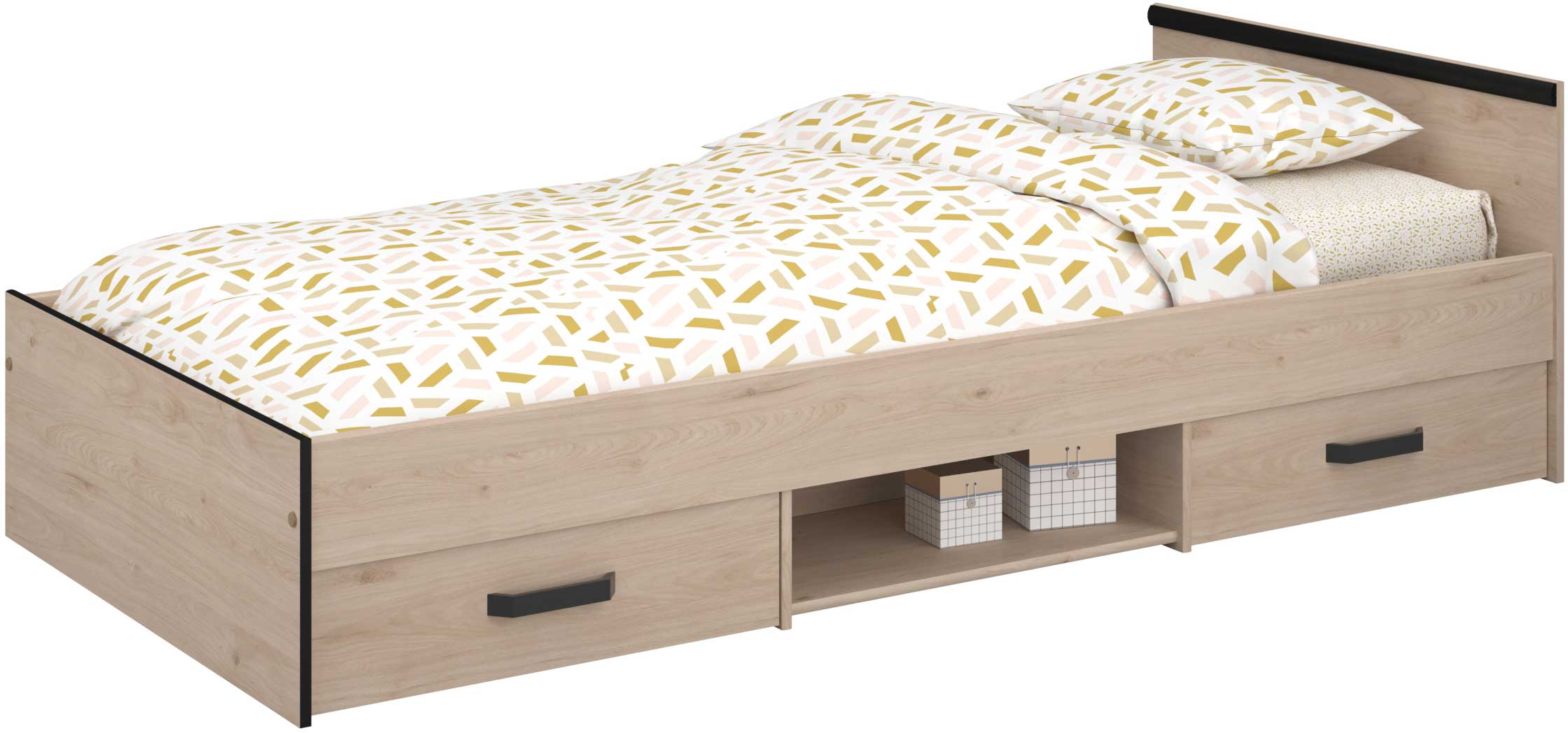 Lit enfant Alma 90x200 avec espace de rangement - décor chêne - Image 9