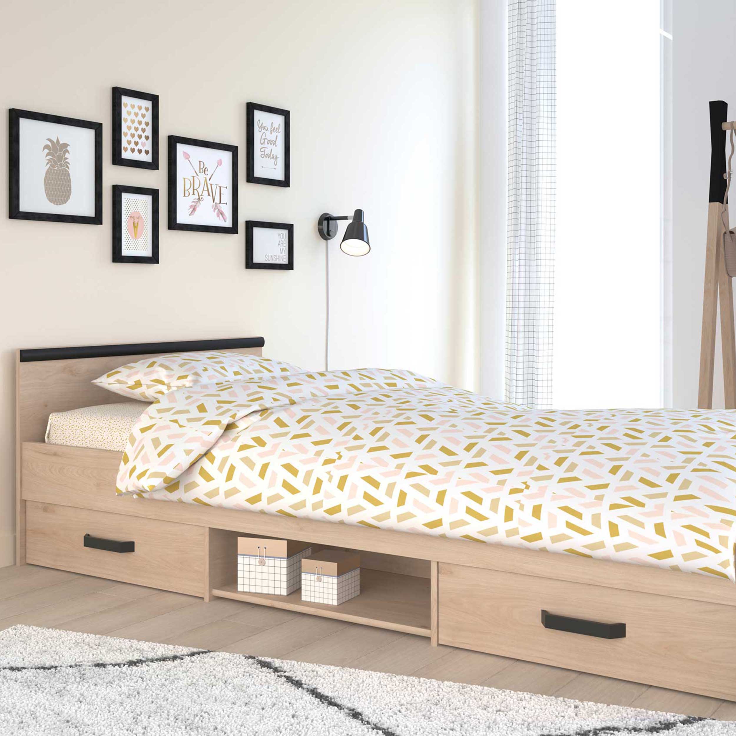 Lit enfant Alma 90x200 avec espace de rangement - décor chêne