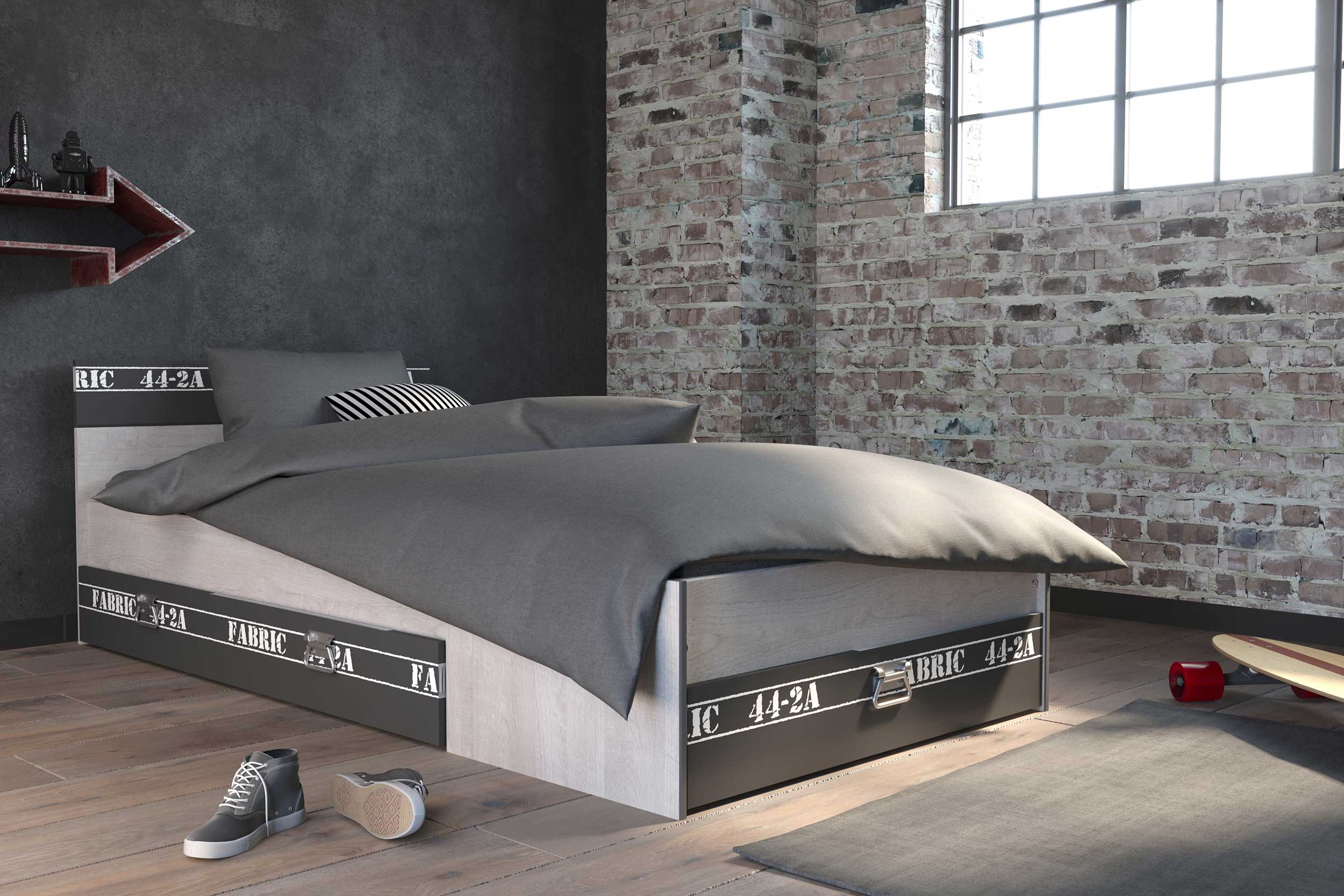 Lit enfant Fabien 90x200 - brun/gris - Image 2