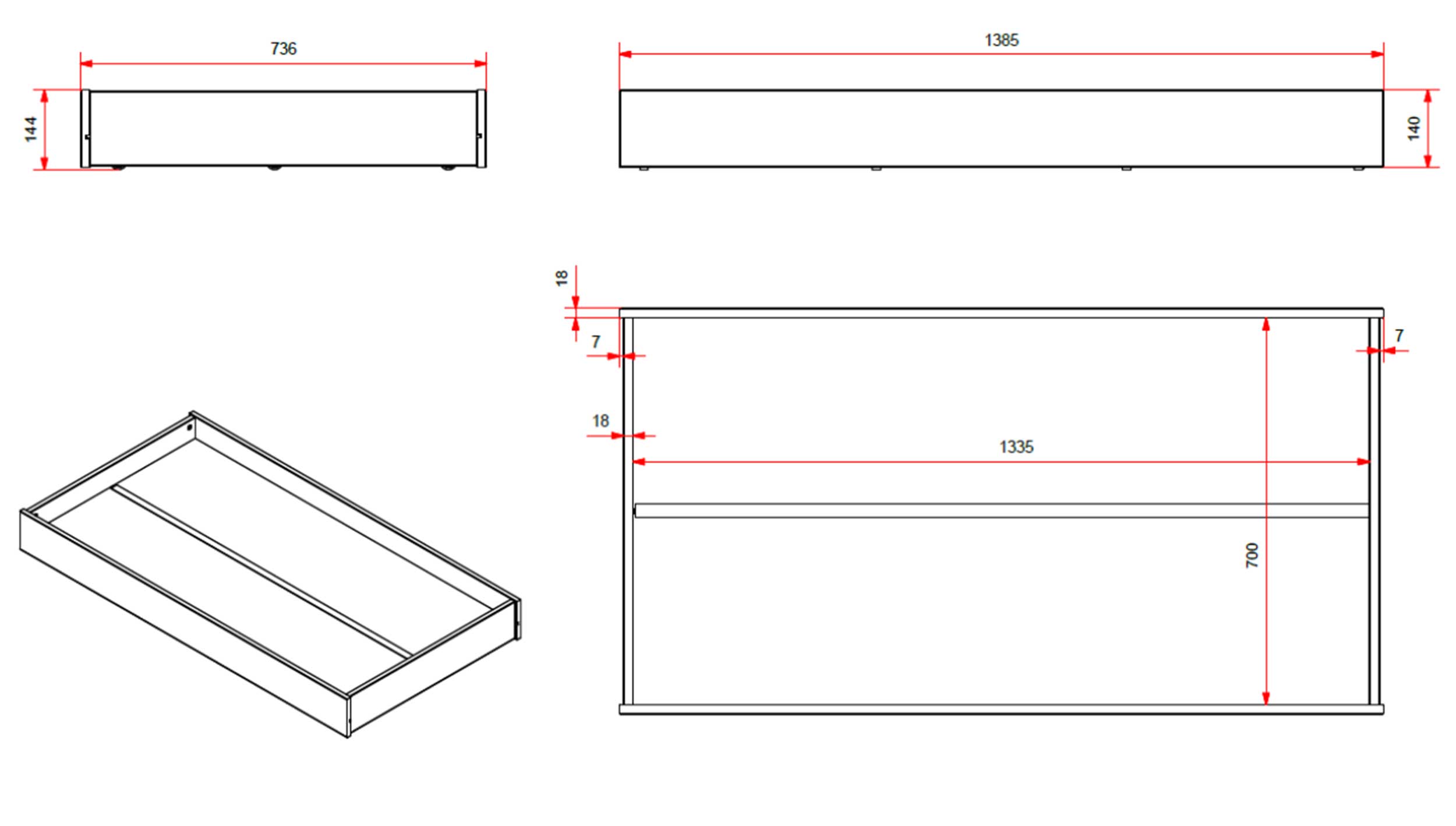 Lit junior Anastasia avec tiroir de lit 70 x 140cm bois pin - blanc - Image 3