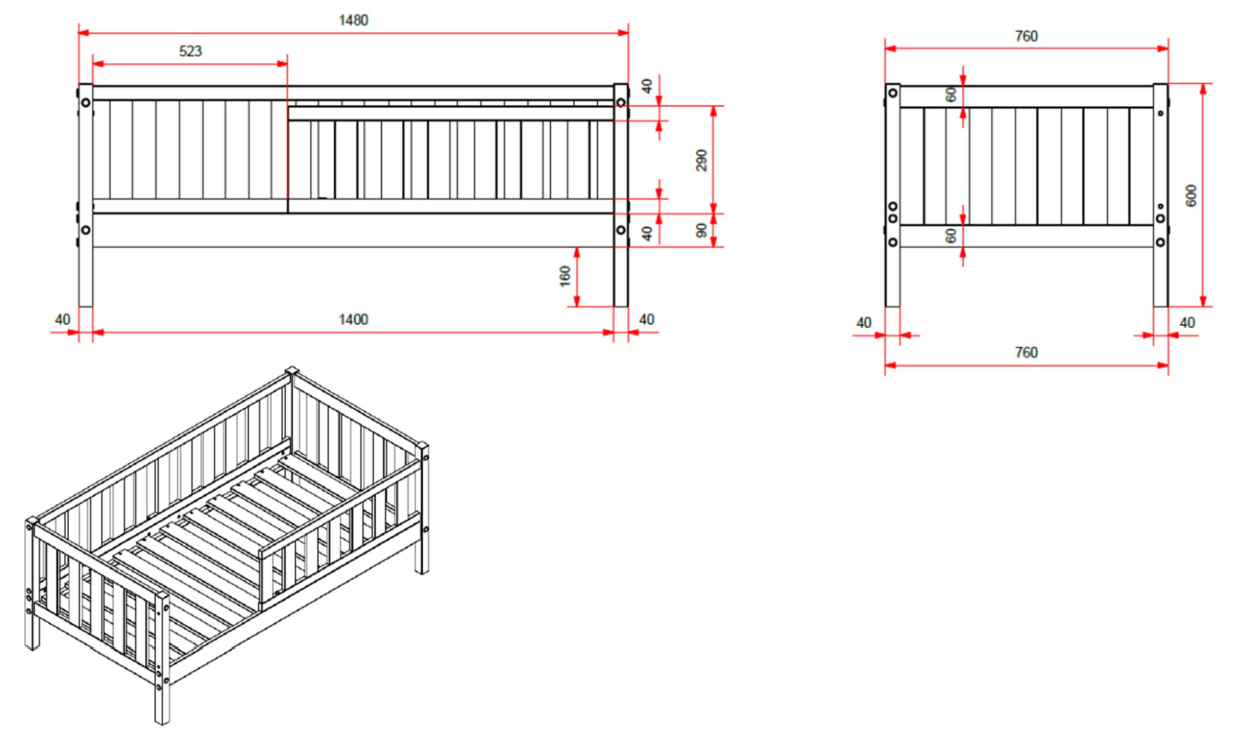 Lit junior Petronille 70 x 140cm bois pin - blanc - Image 6