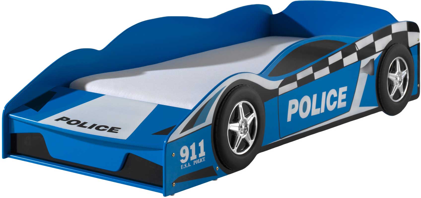 Lit junior voiture de police 70x140cm - avec compartiment de rangement - Image 4