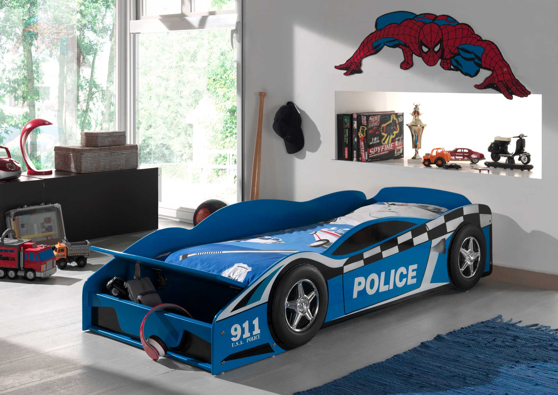 Lit junior voiture de police 70x140cm - avec compartiment de rangement - Image 5