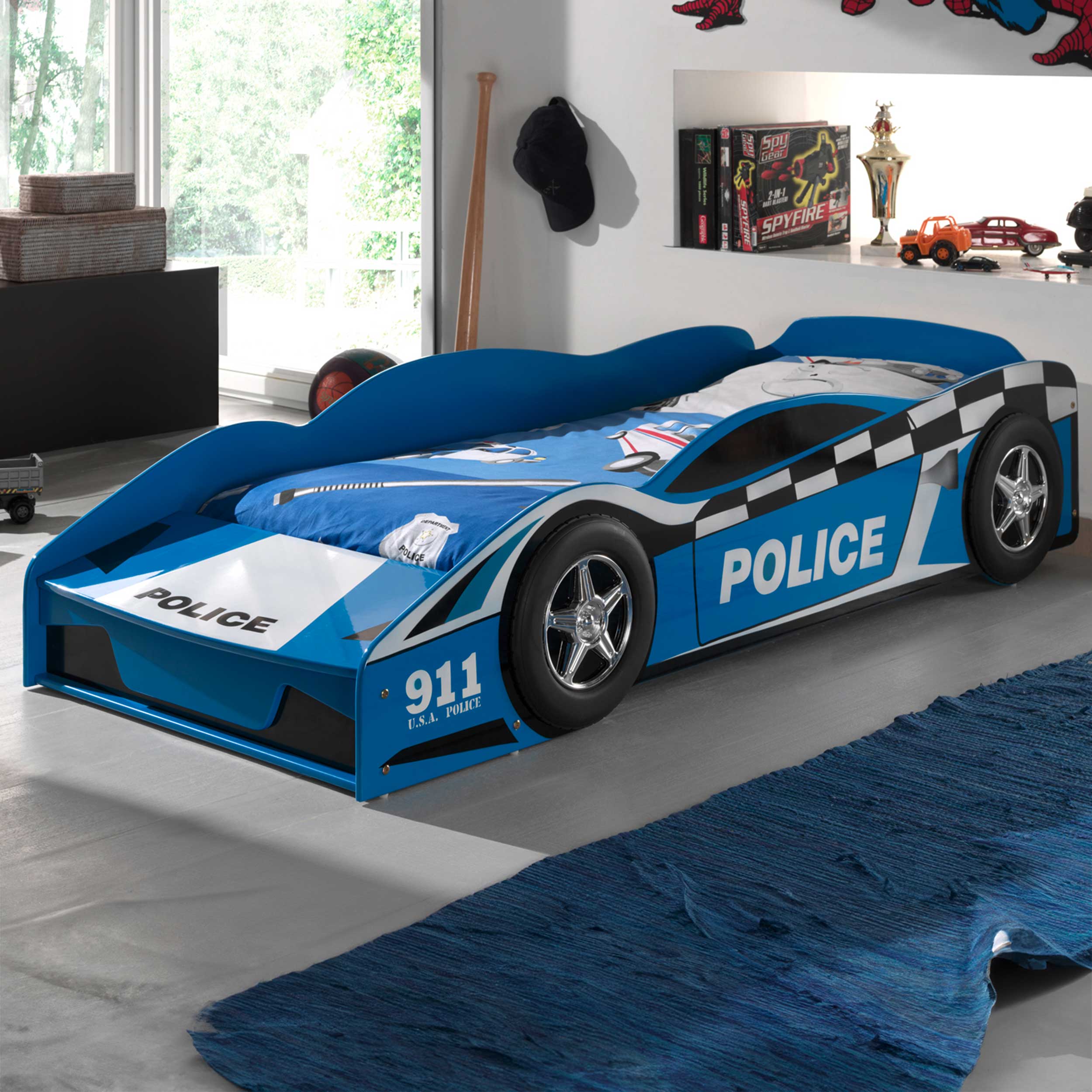 Lit junior voiture de police 70x140cm - avec compartiment de rangement