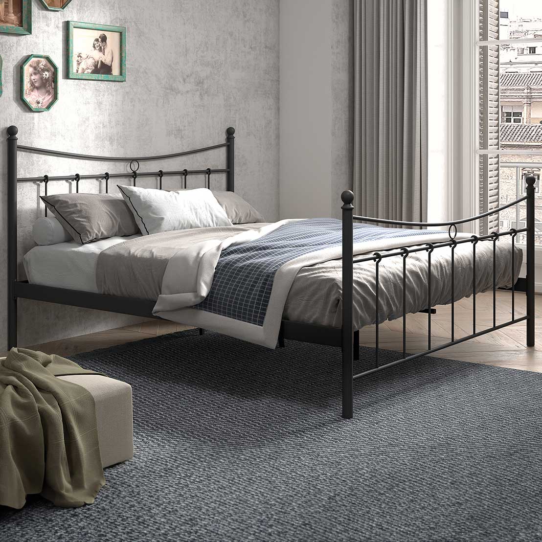 Lit Liza 160x200 avec sommier à lattes - noir