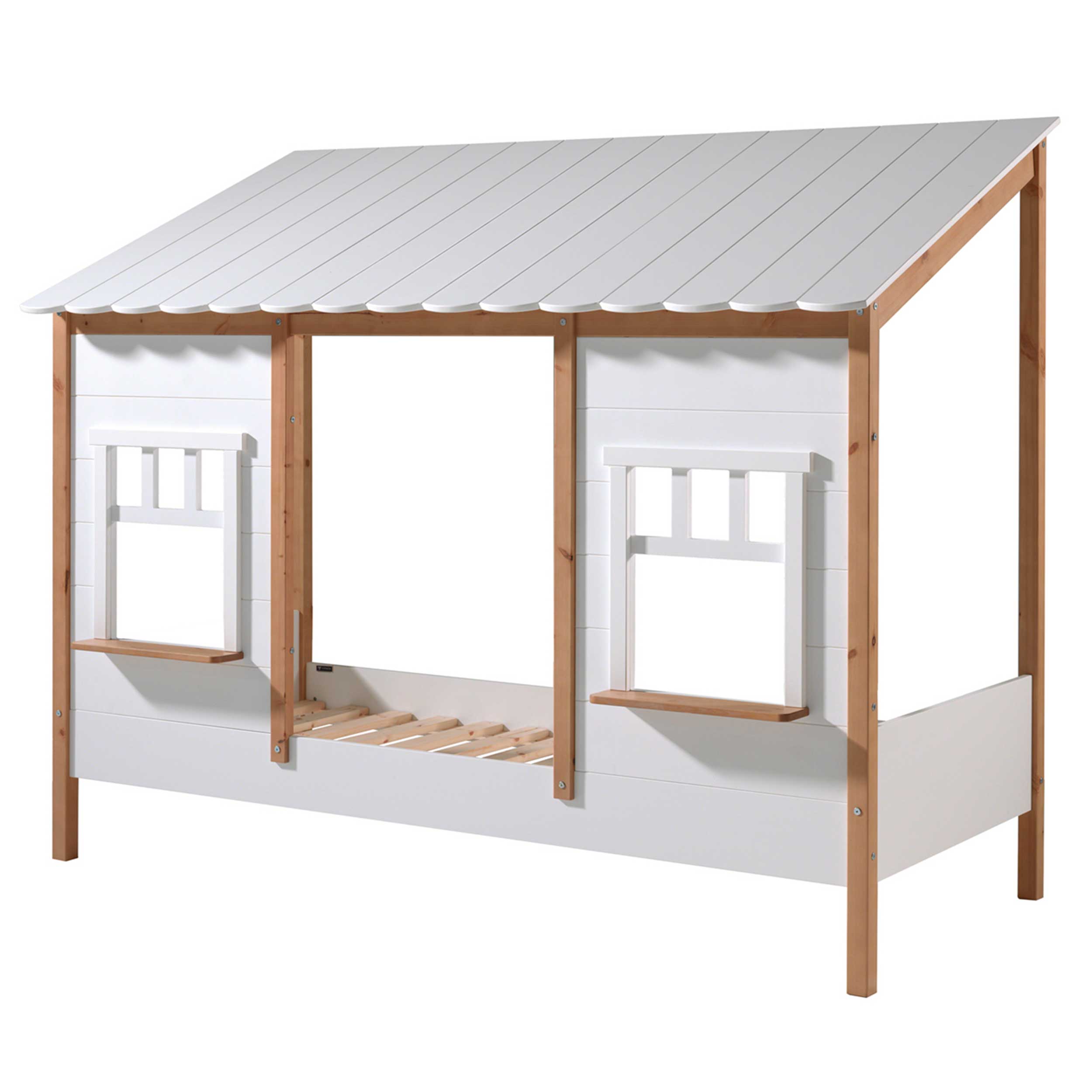 Lit maison Odense 90x200cm MDF - blanc/bois de pin - Image 7