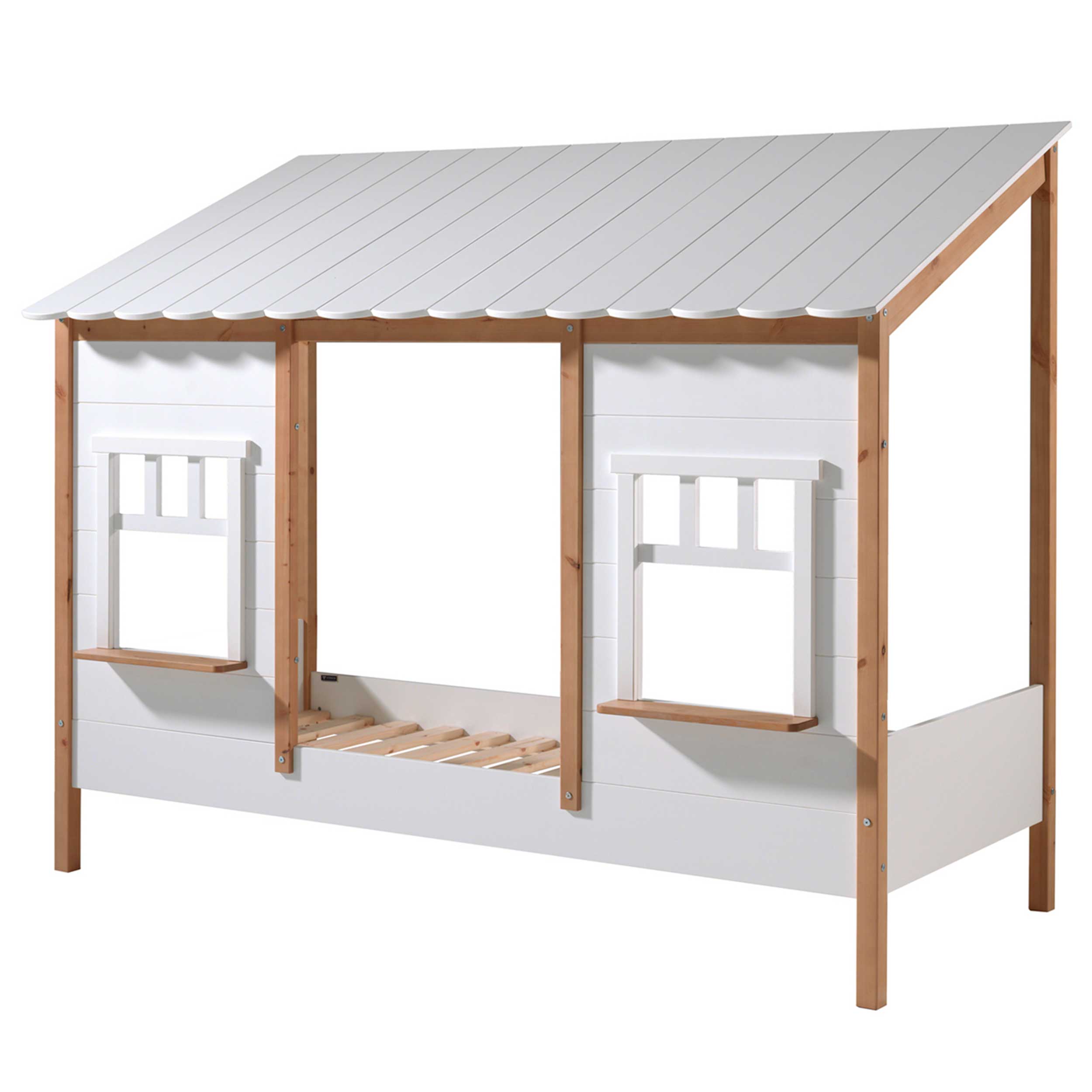 Lit maison Odense avec tiroir de lit 90x200cm MDF - blanc/bois de pin - Image 4