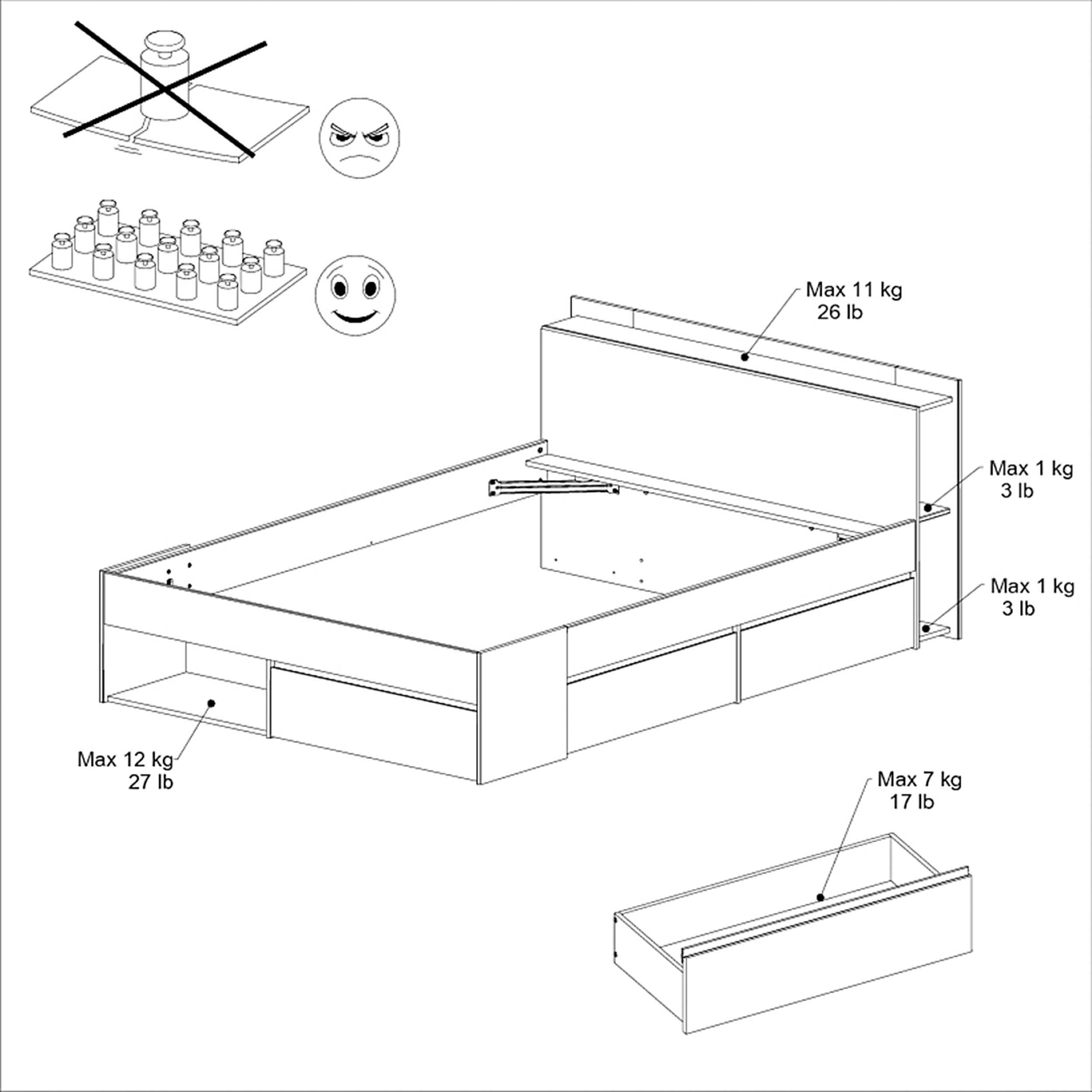 Lit Marseille 140x190/200cm avec tiroirs - noir - Image 12