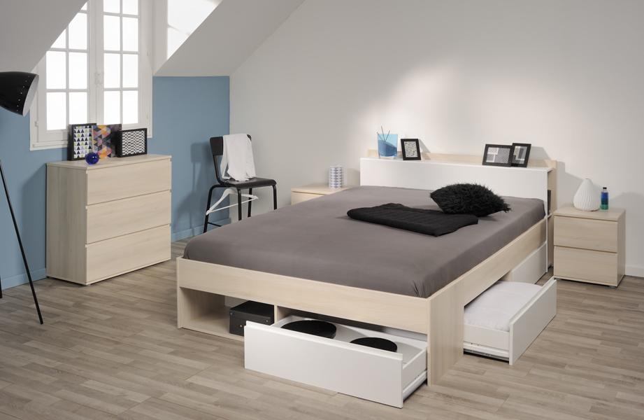 Lit Marseille 160x200cm avec tiroirs - acacia - Image 4