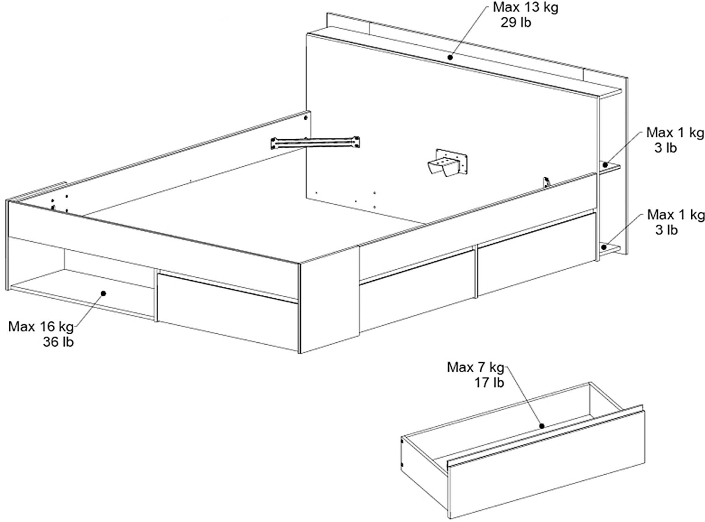 Lit Marseille 160x200cm - chêne/noir - Image 2