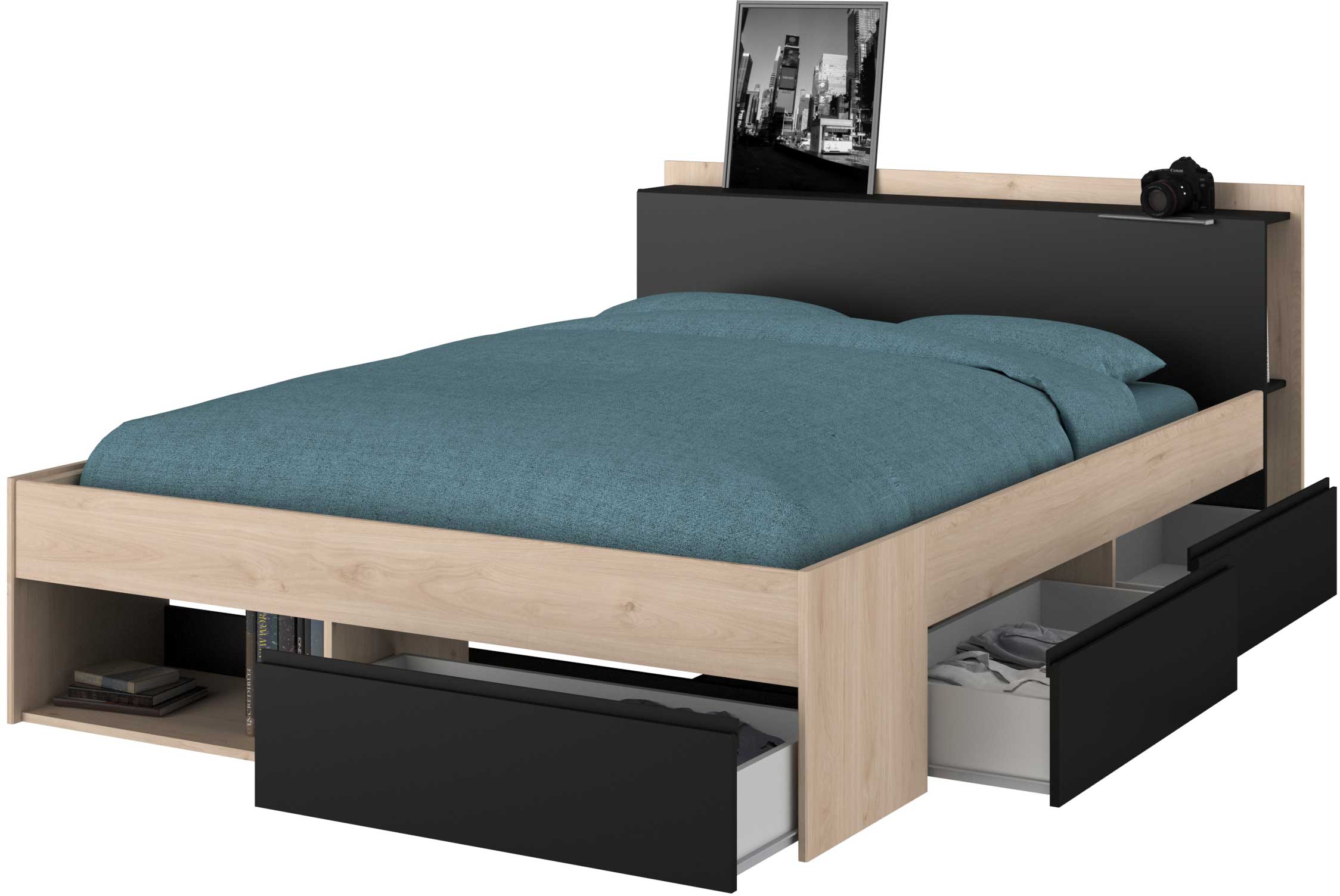 Lit Marseille 160x200cm - chêne/noir - Image 12