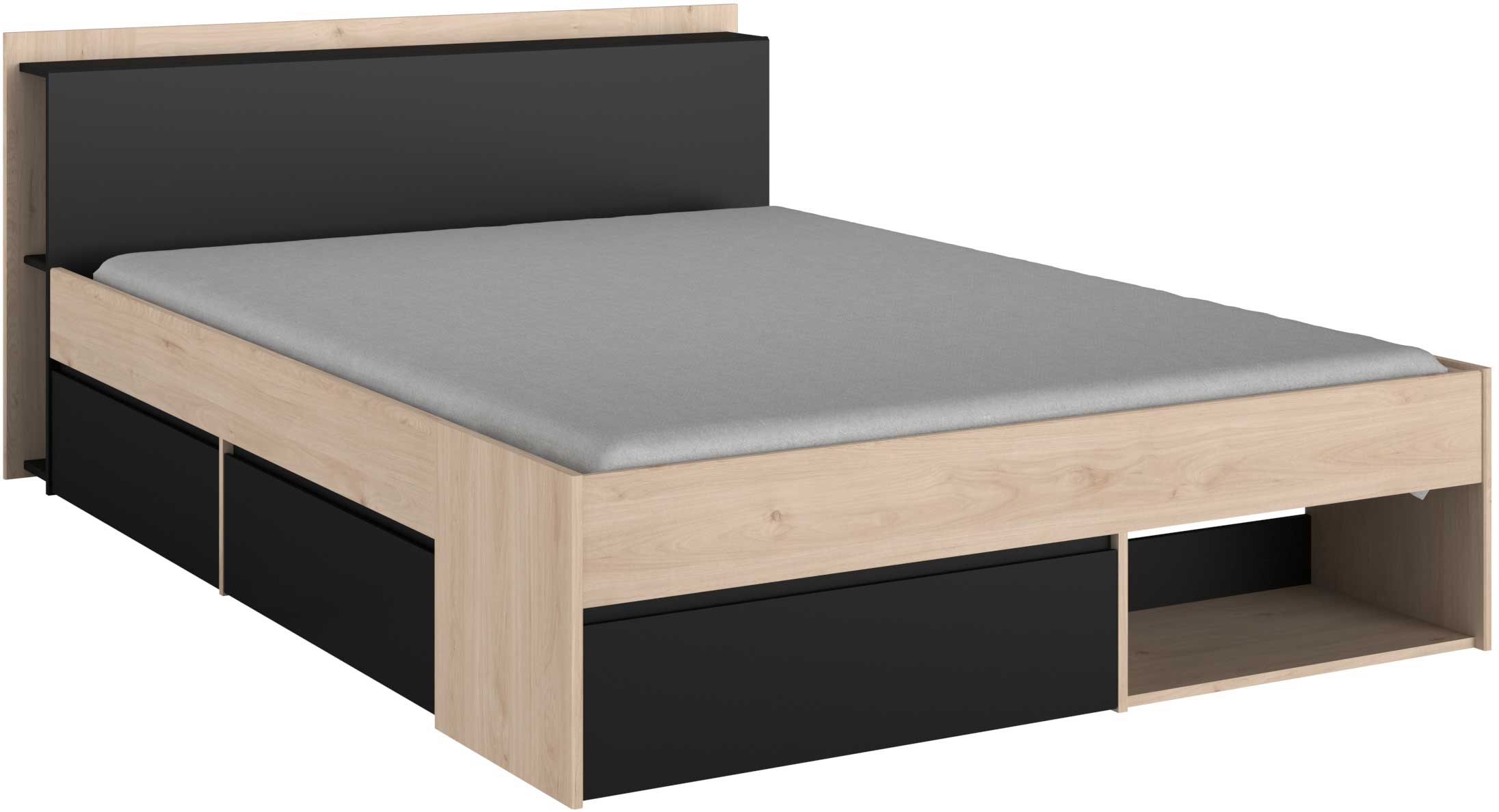 Lit Marseille 160x200cm - chêne/noir - Image 8