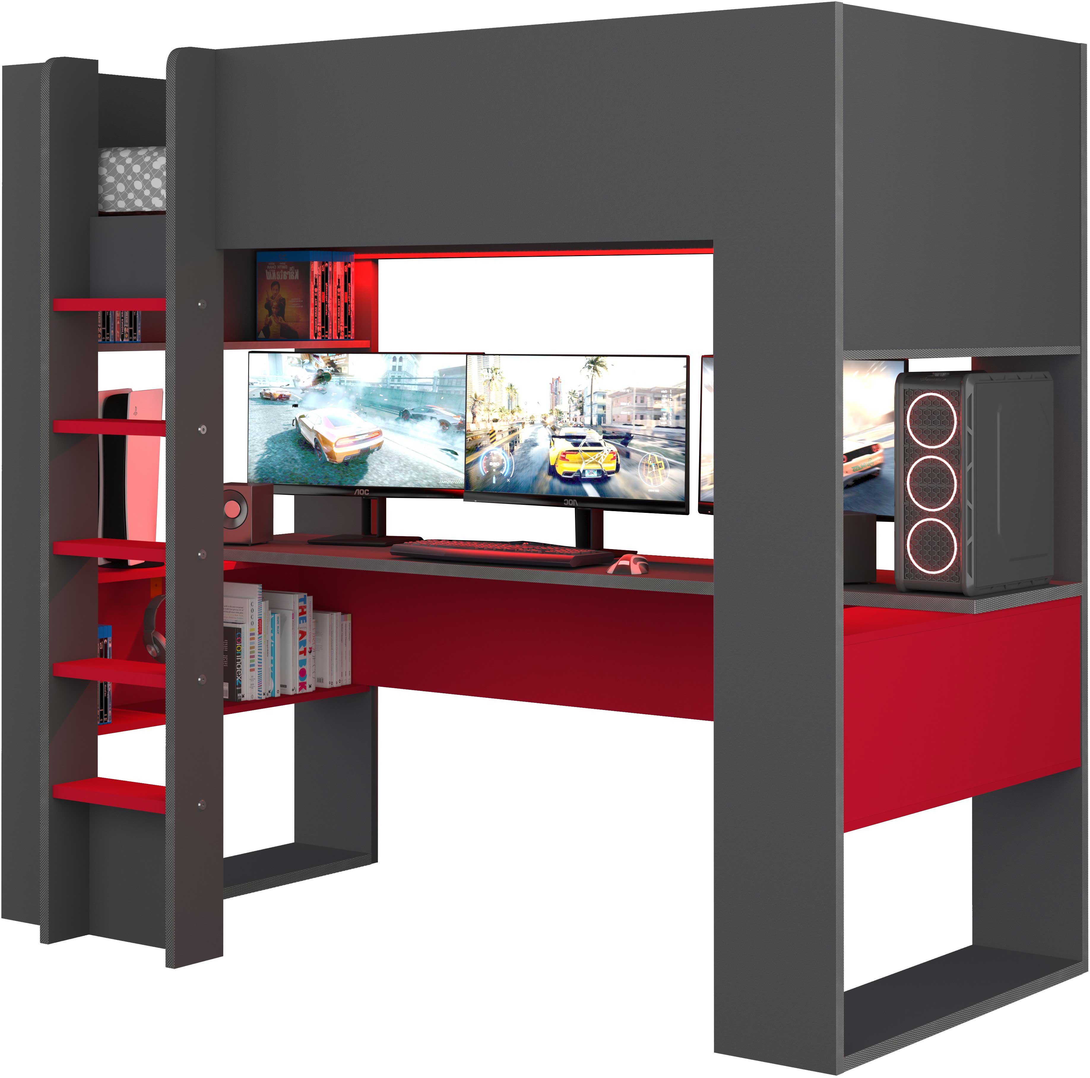 Lit mezzanine avec bureau Graham 90x200cm - anthracite/rouge - Image 12