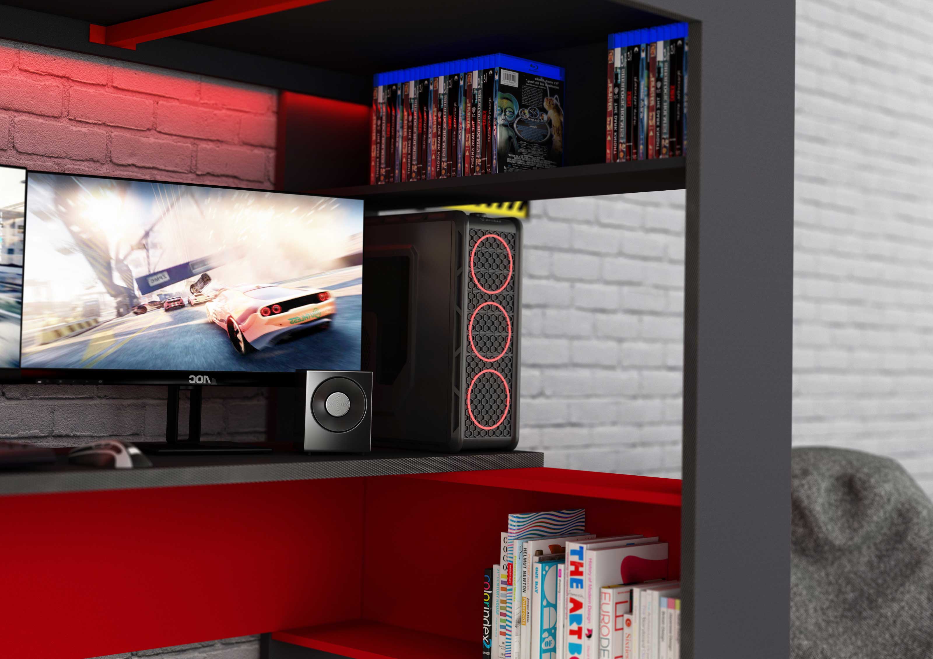 Lit mezzanine avec bureau Graham 90x200cm - anthracite/rouge - Image 5