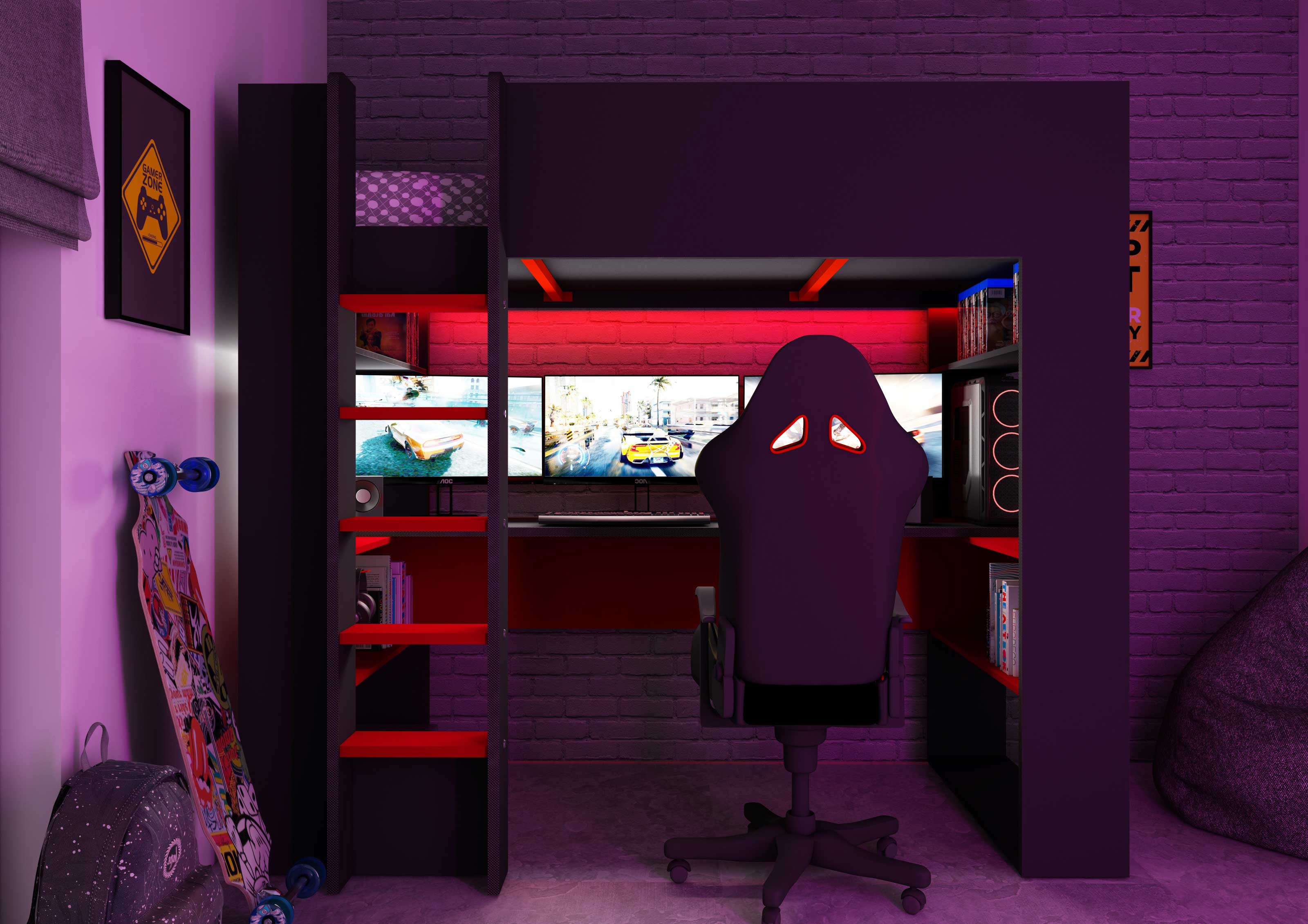 Lit mezzanine avec bureau Graham 90x200cm - anthracite/rouge - Image 6