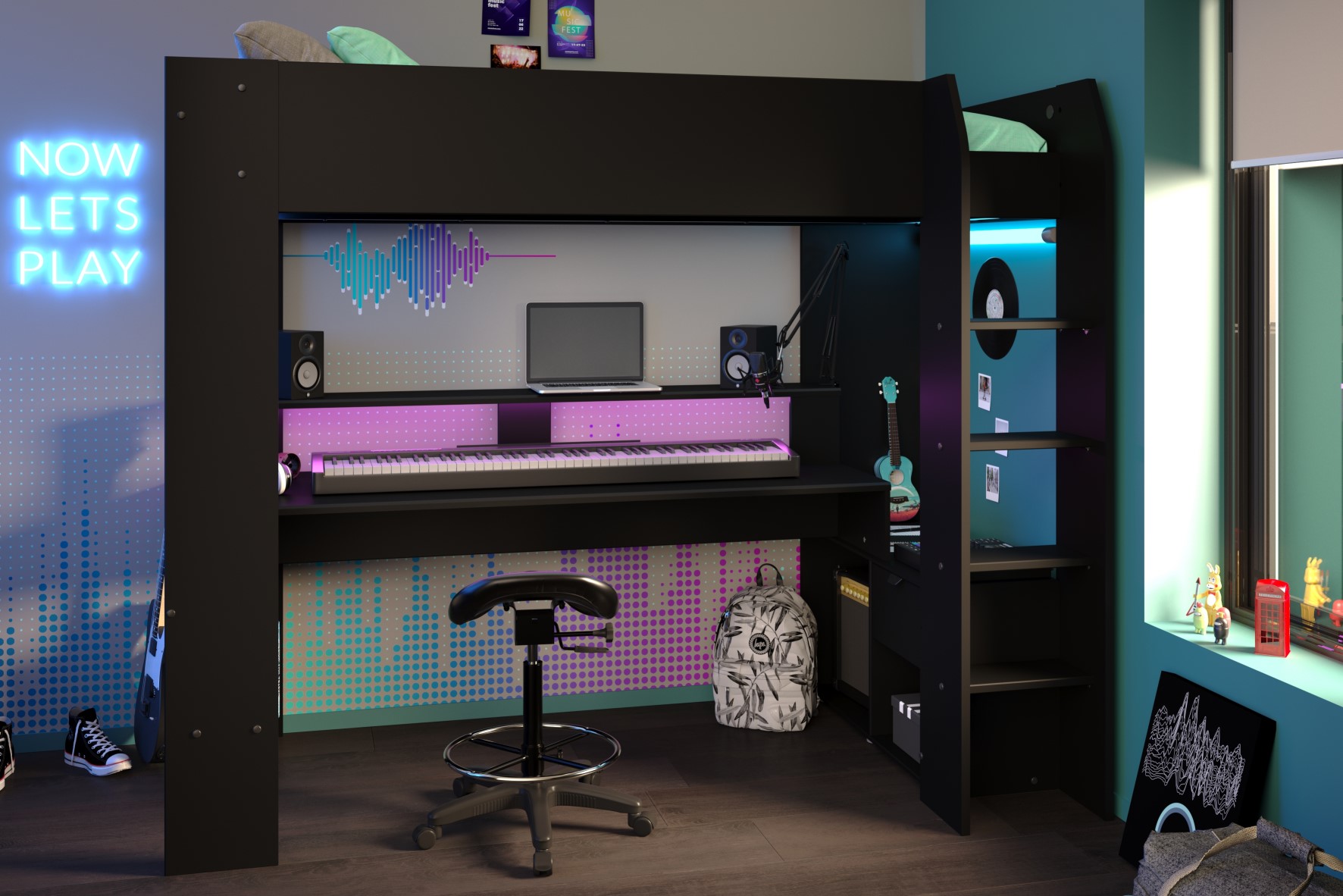 Lit mezzanine avec bureau Raider 90x200cm - noir - Image 2