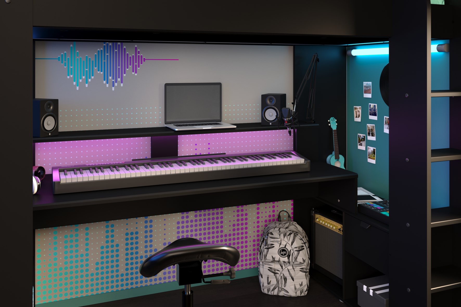 Lit mezzanine avec bureau Raider 90x200cm - noir - Image 3