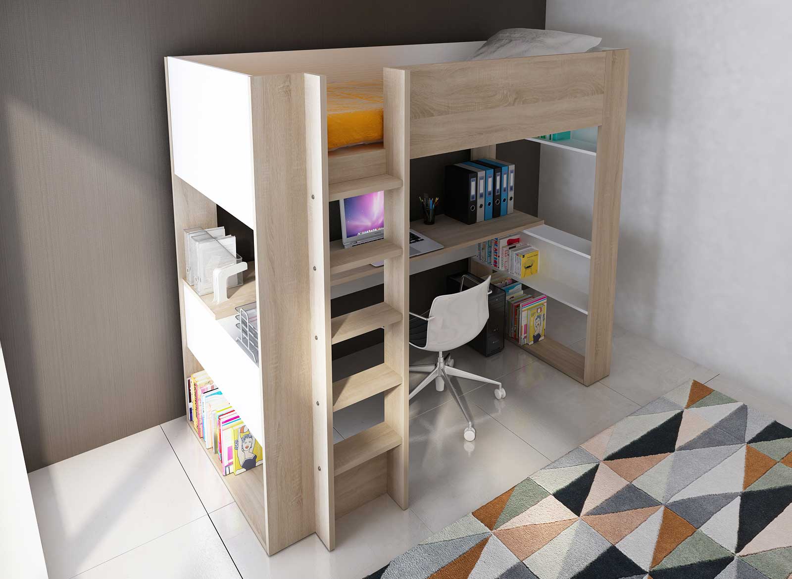 Lit mezzanine Beau avec bureau - blanc - Image 6