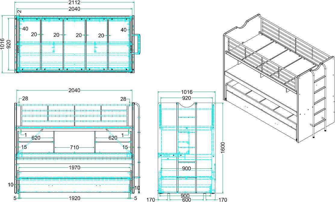 Lit mezzanine Bonny 80 avec bureau et tiroir de lit - fuchsia - Image 2