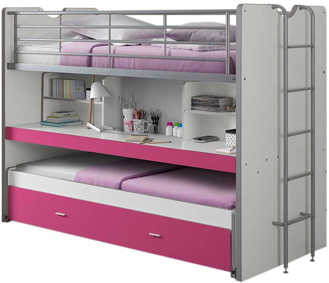 Lit mezzanine Bonny 80 avec bureau et tiroir de lit - fuchsia - Image 4