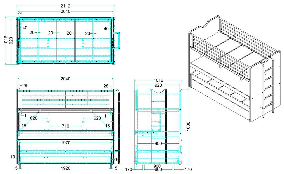 Lit mezzanine Bonny 80 avec bureau et tiroir de lit - orange - Image 5