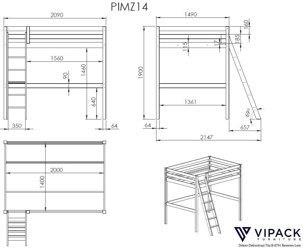 Lit mezzanine Claire 140 x 200cm avec bureau - blanc - Image 3