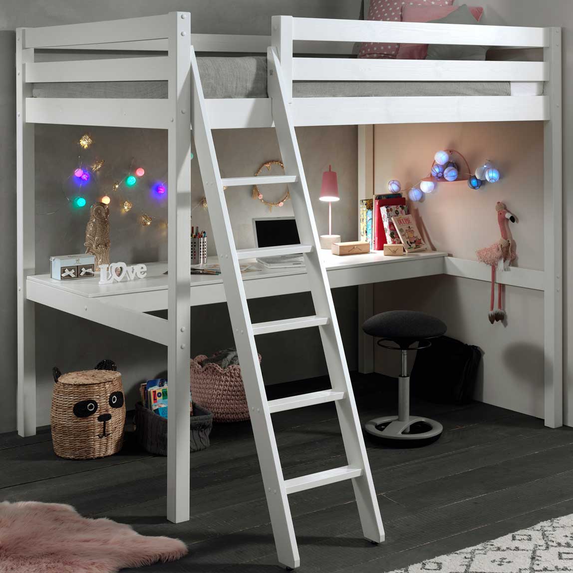Lit mezzanine Claire 140 x 200cm avec bureau - blanc