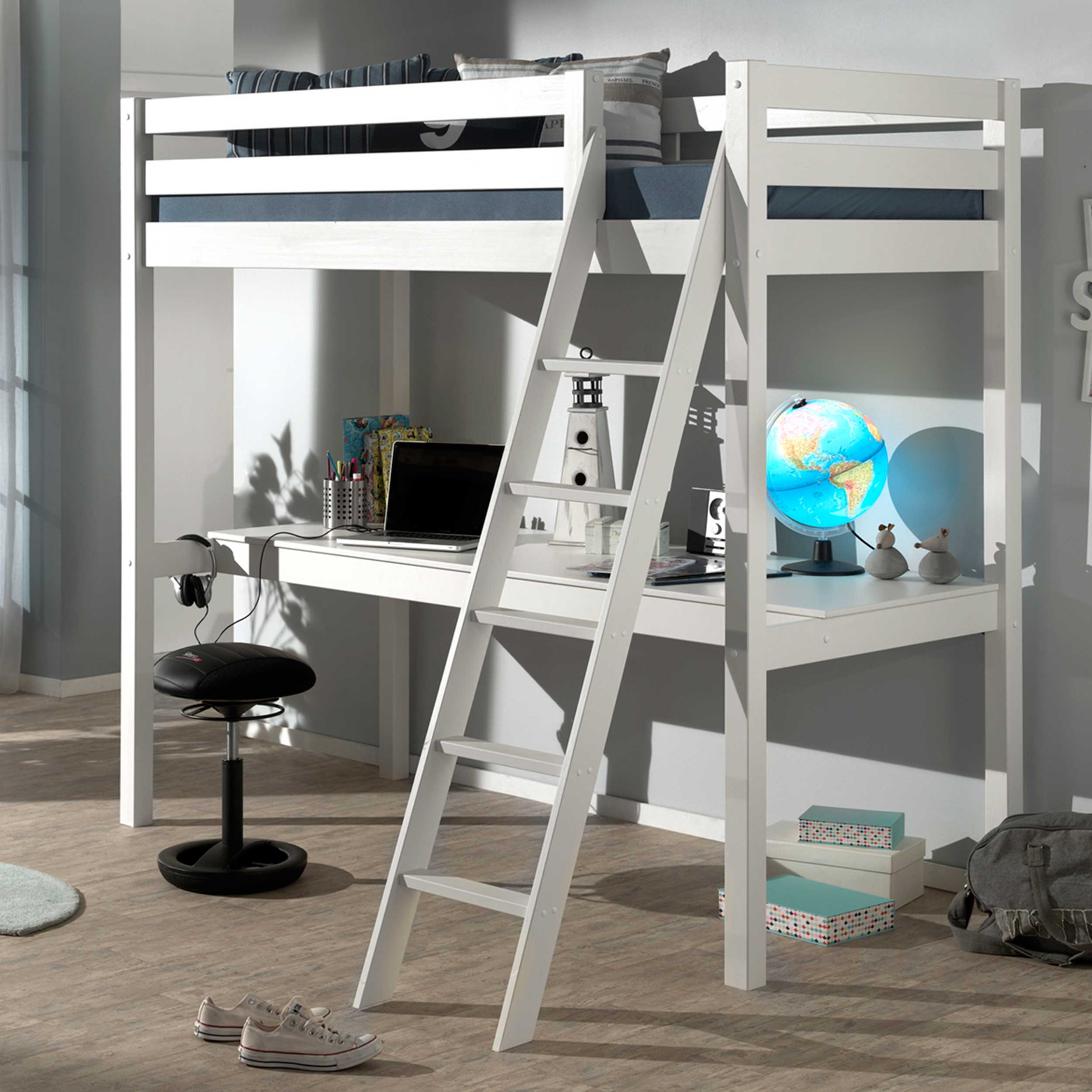 Lit mezzanine Claire 90 x 200cm avec bureau - blanc