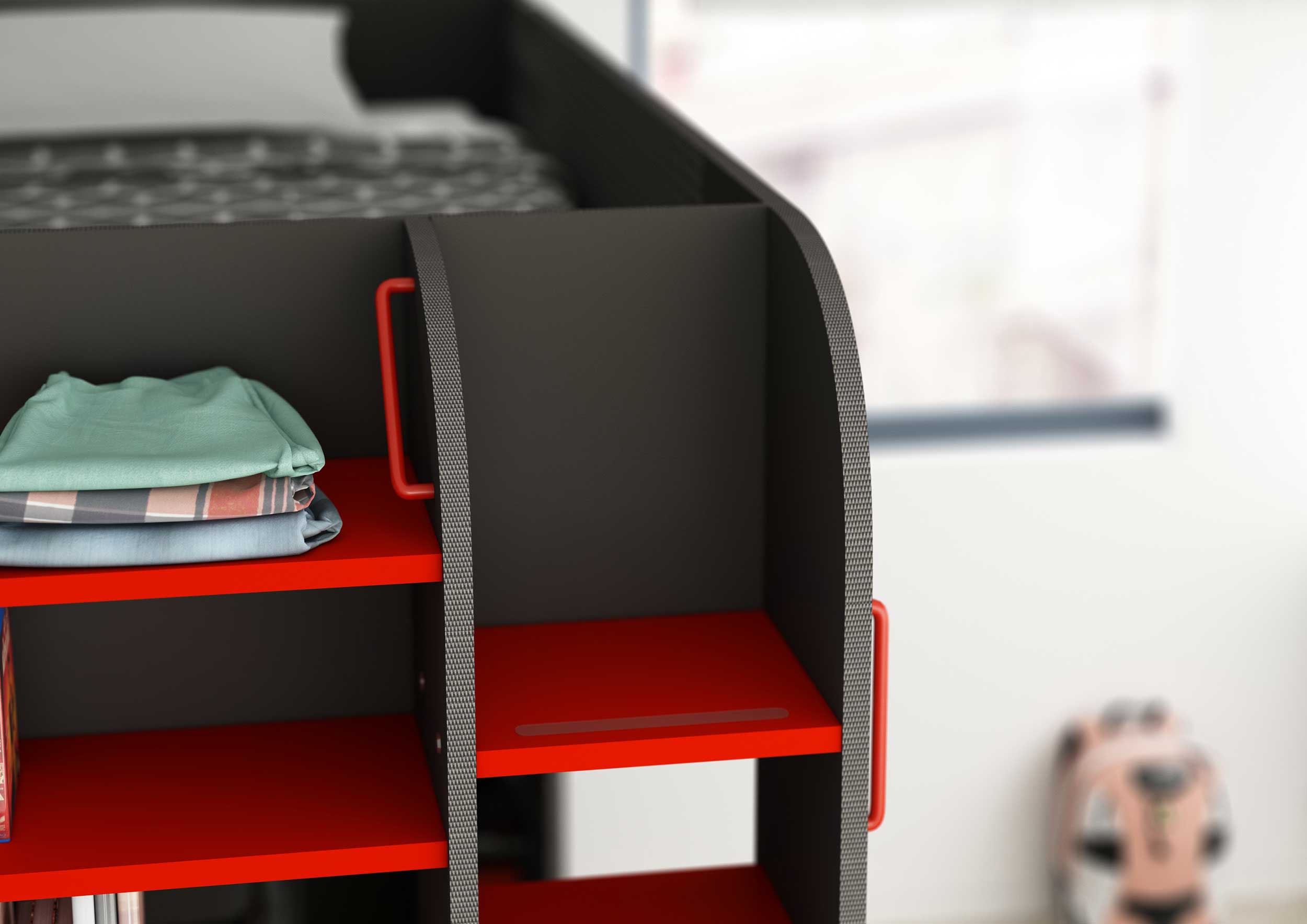 Lit mezzanine Graham avec bureau gamer 120x200cm - anthracite/rouge - Image 5