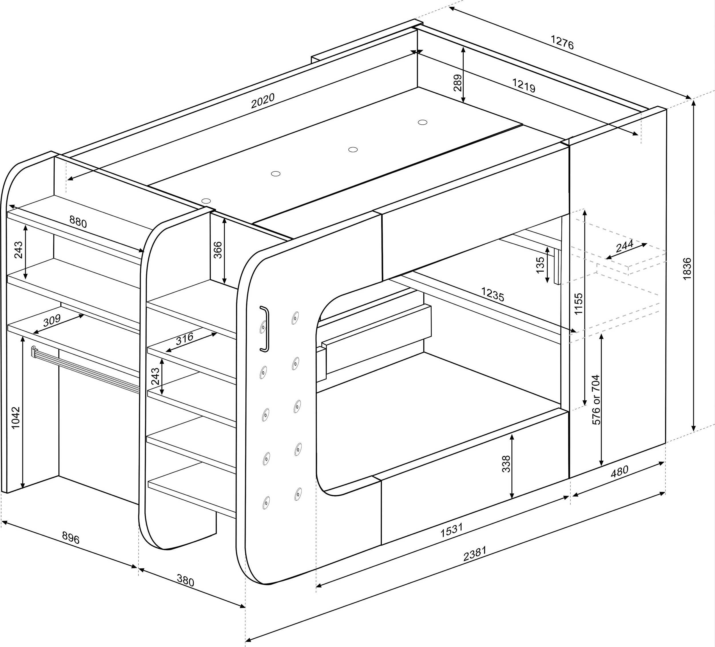 Lit mezzanine Graham avec bureau gamer 120x200cm - anthracite/rouge - Image 9
