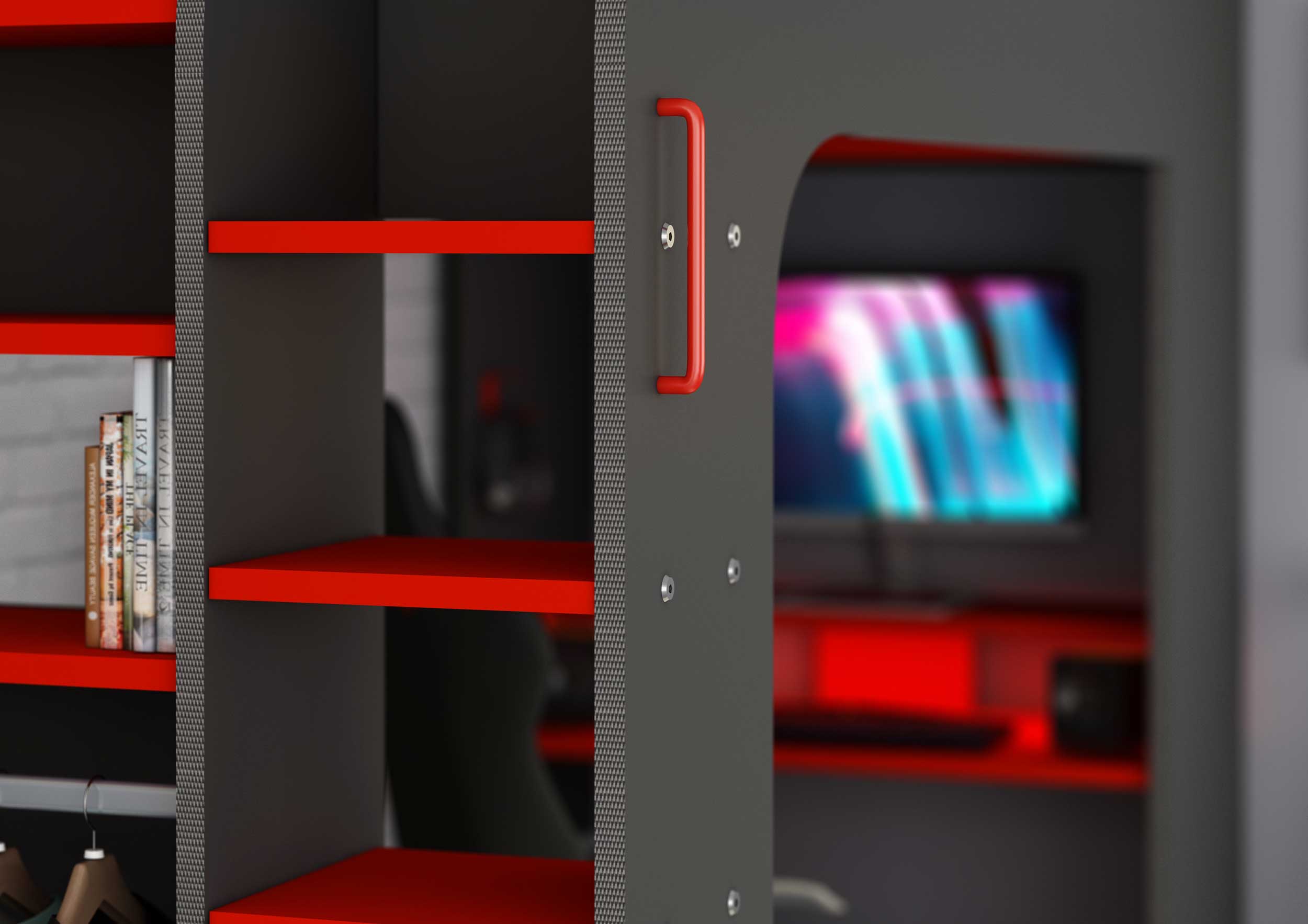 Lit mezzanine Graham avec bureau gamer 90x200cm - anthracite/rouge - Image 7