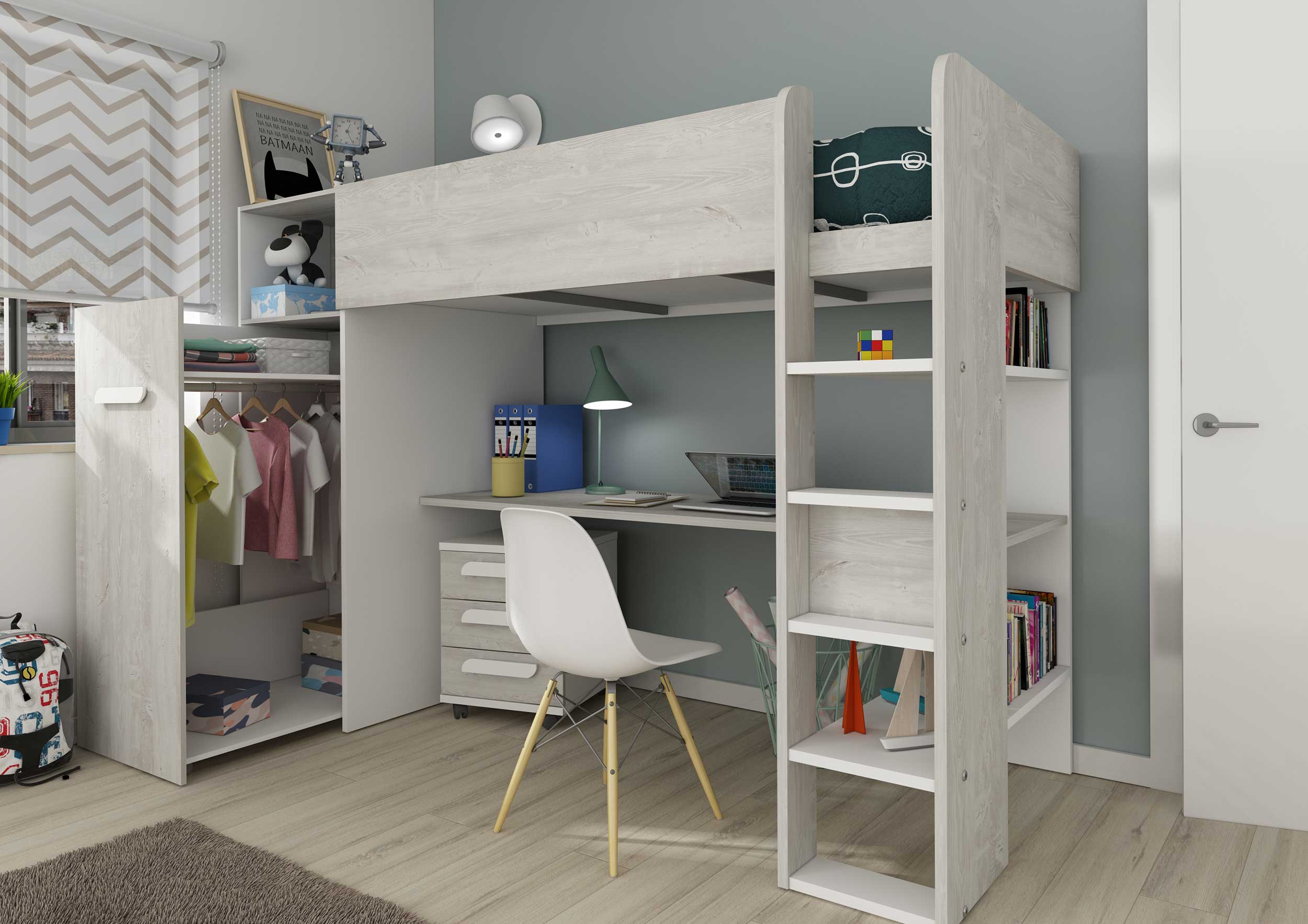 Lit mezzanine Jet avec bureau 90x200cm - blanc - Image 10