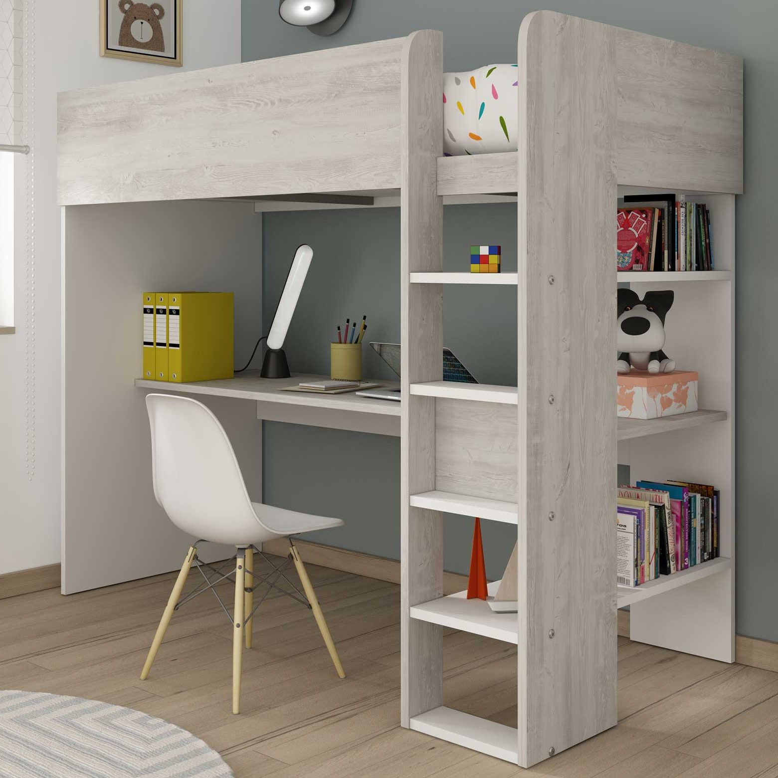 Lit mezzanine Jet avec bureau 90x200cm - blanc