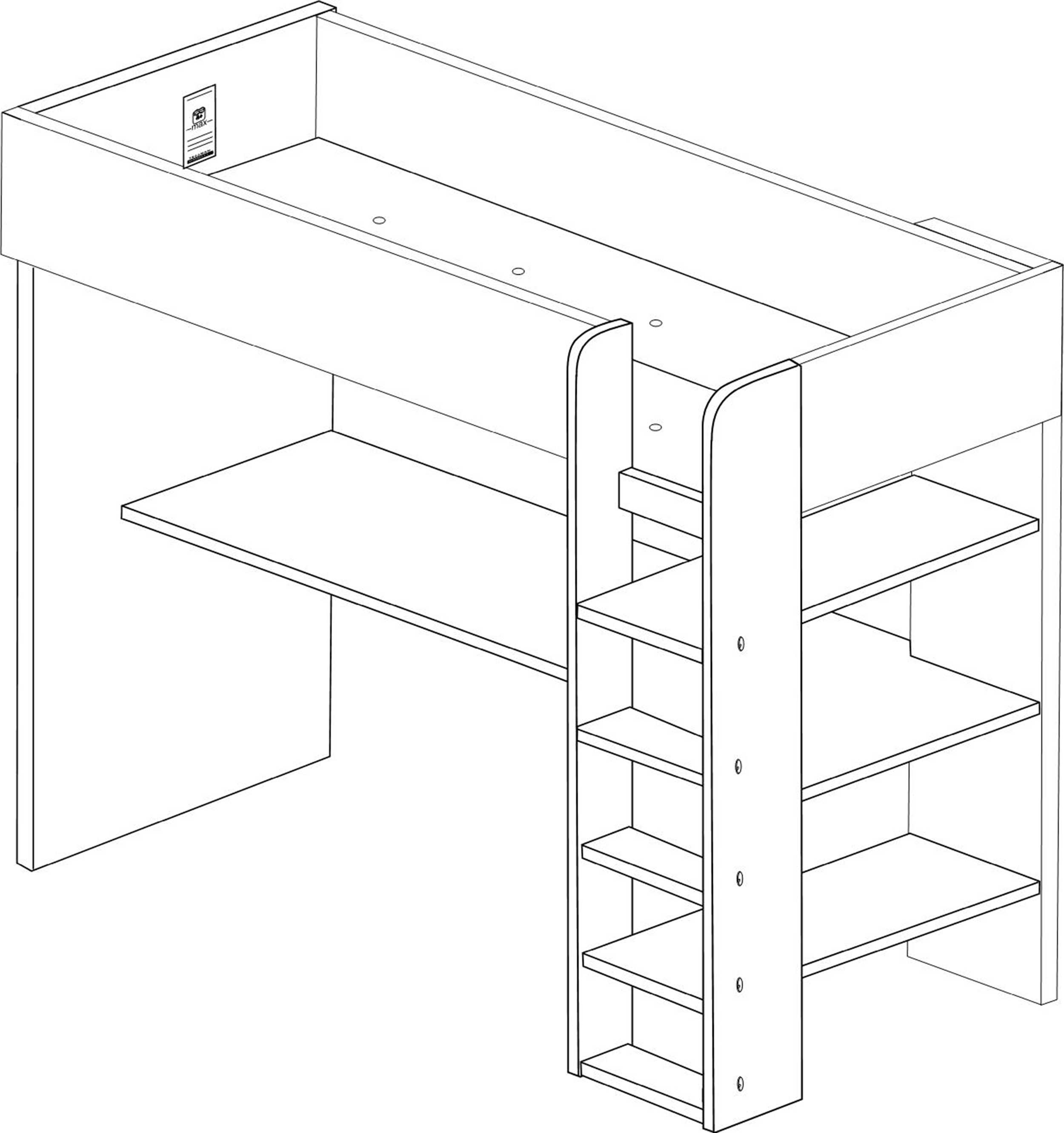 Lit mezzanine Jet avec bureau et armoire 90x200cm - blanc - Image 3