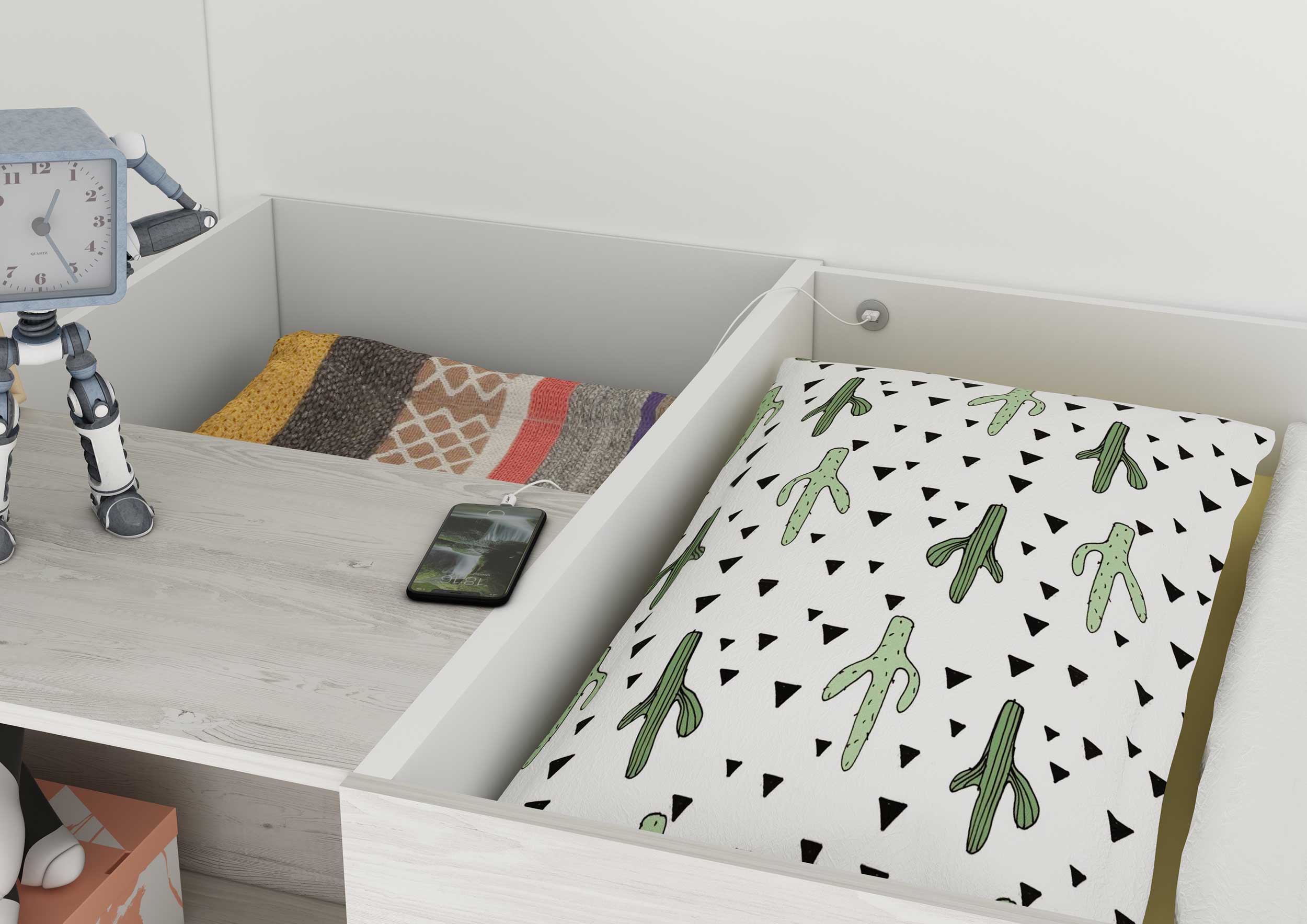 Lit mezzanine Jet avec bureau et armoire 90x200cm - blanc - Image 4