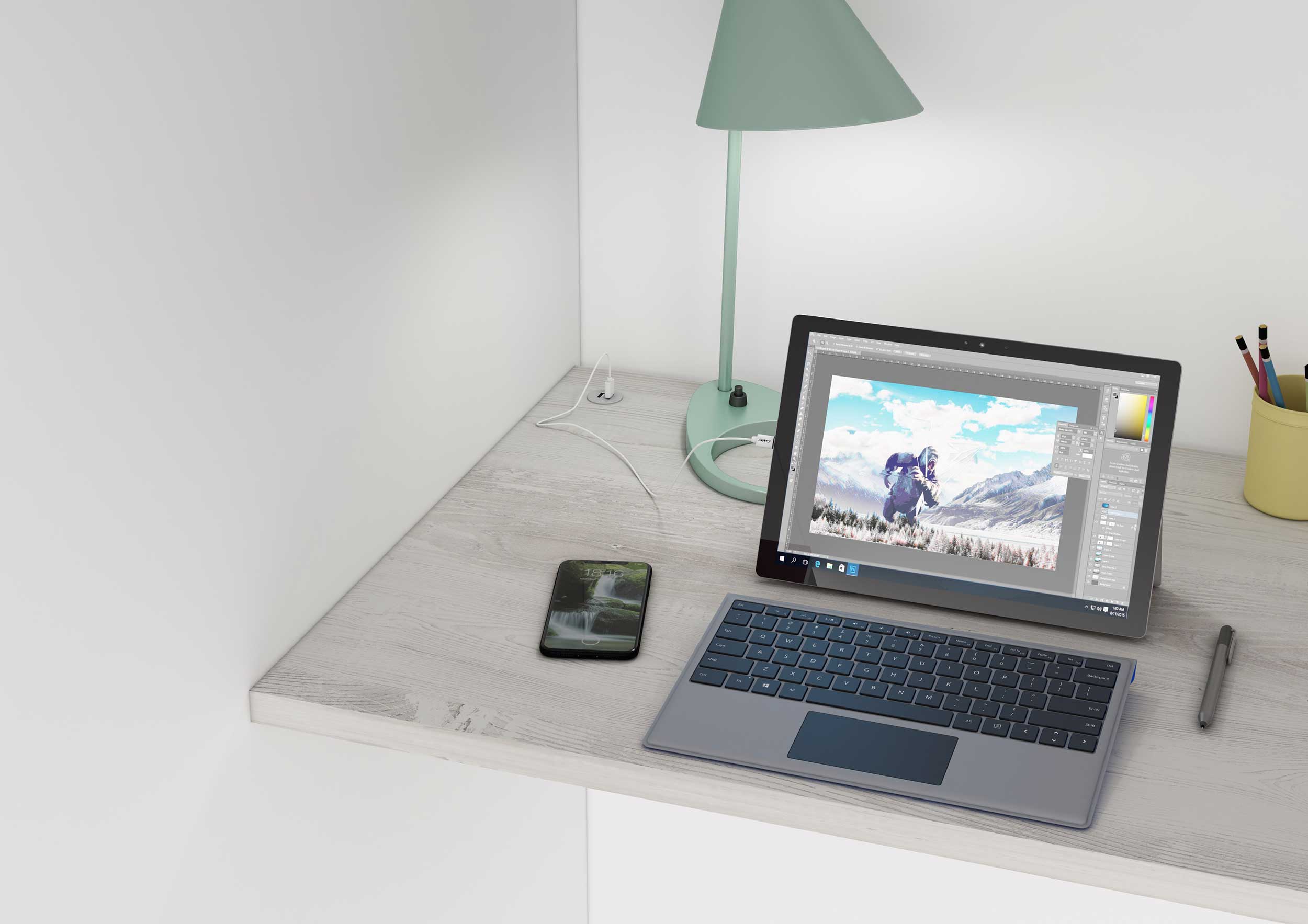 Lit mezzanine Jet avec bureau et armoire 90x200cm - blanc - Image 7