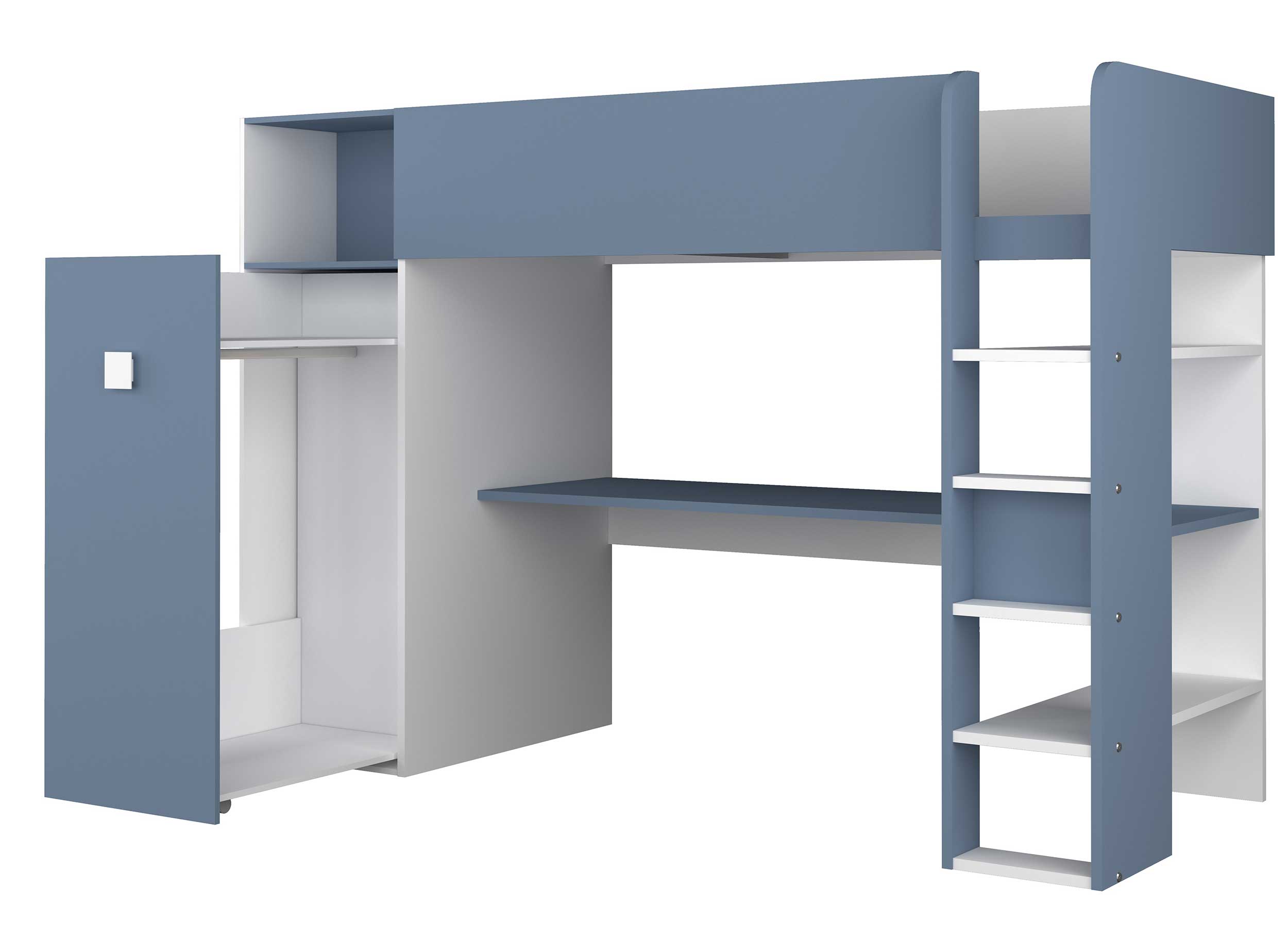 Lit mezzanine Jet avec bureau et armoire 90x200cm - bleu - Image 5