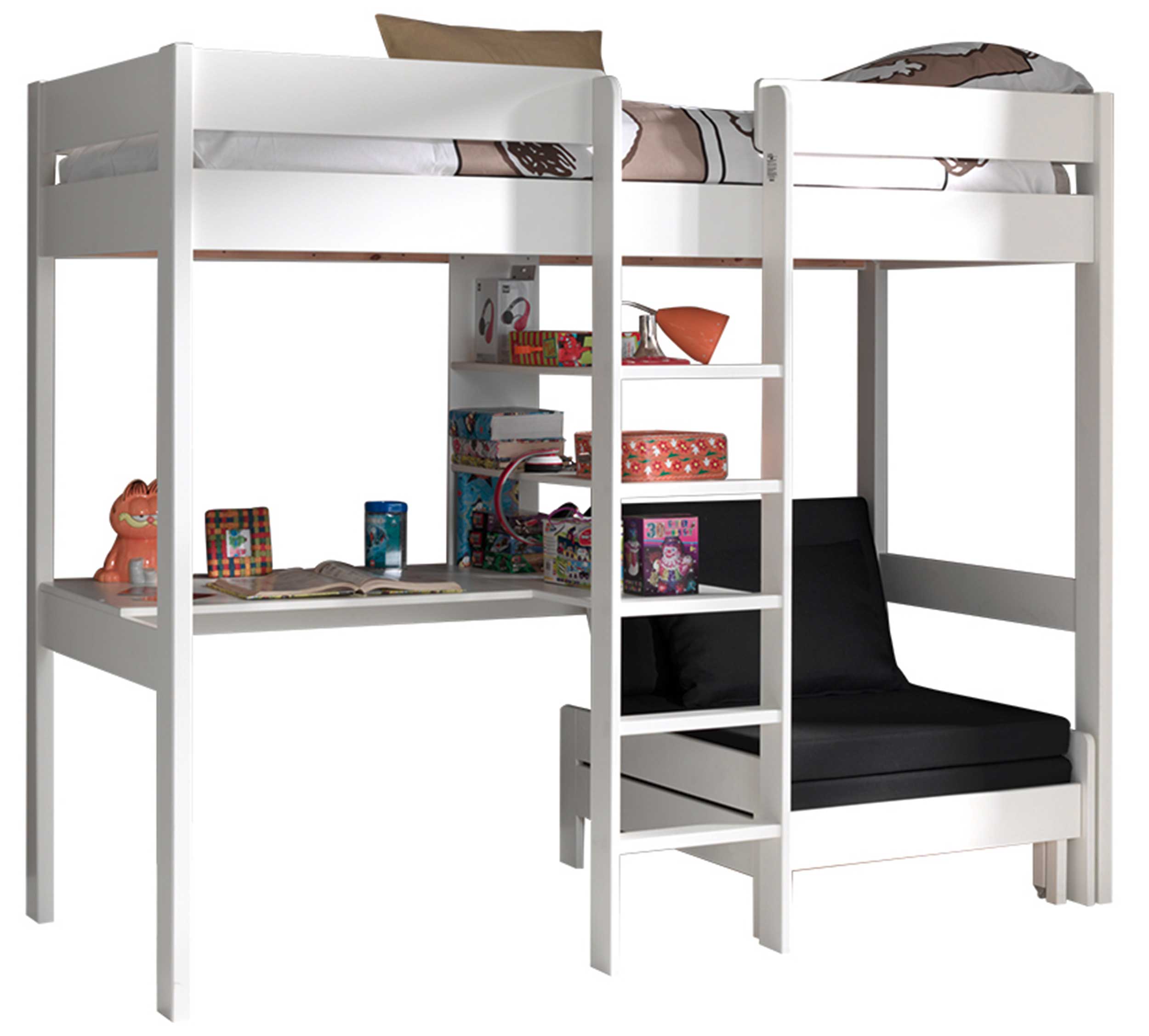 Lit mezzanine Lena avec bureau et canapé-lit - blanc - Image 3