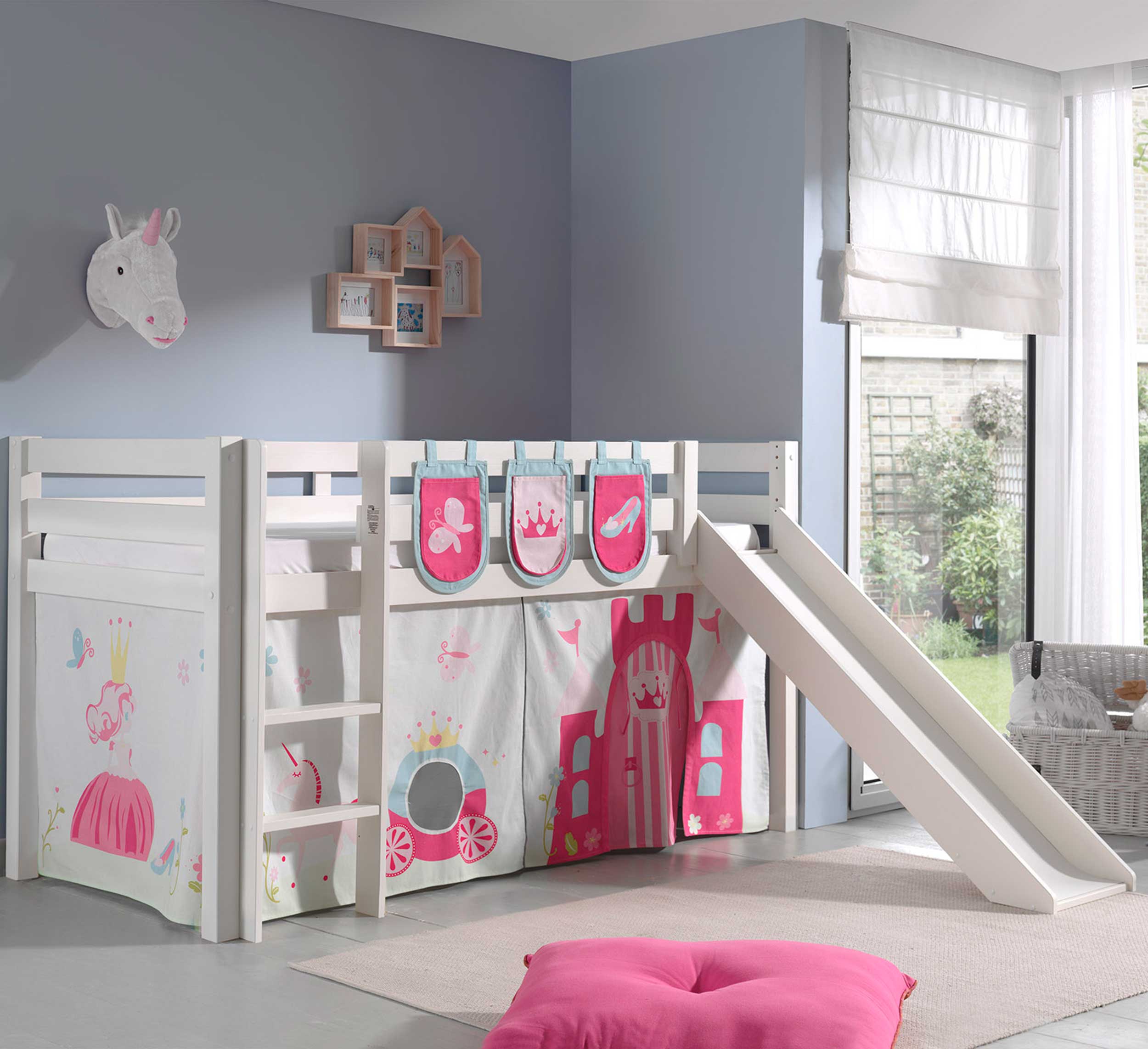 Lit mi-hauteur Astrid avec tente et sacs de rangement Princess II - blanc