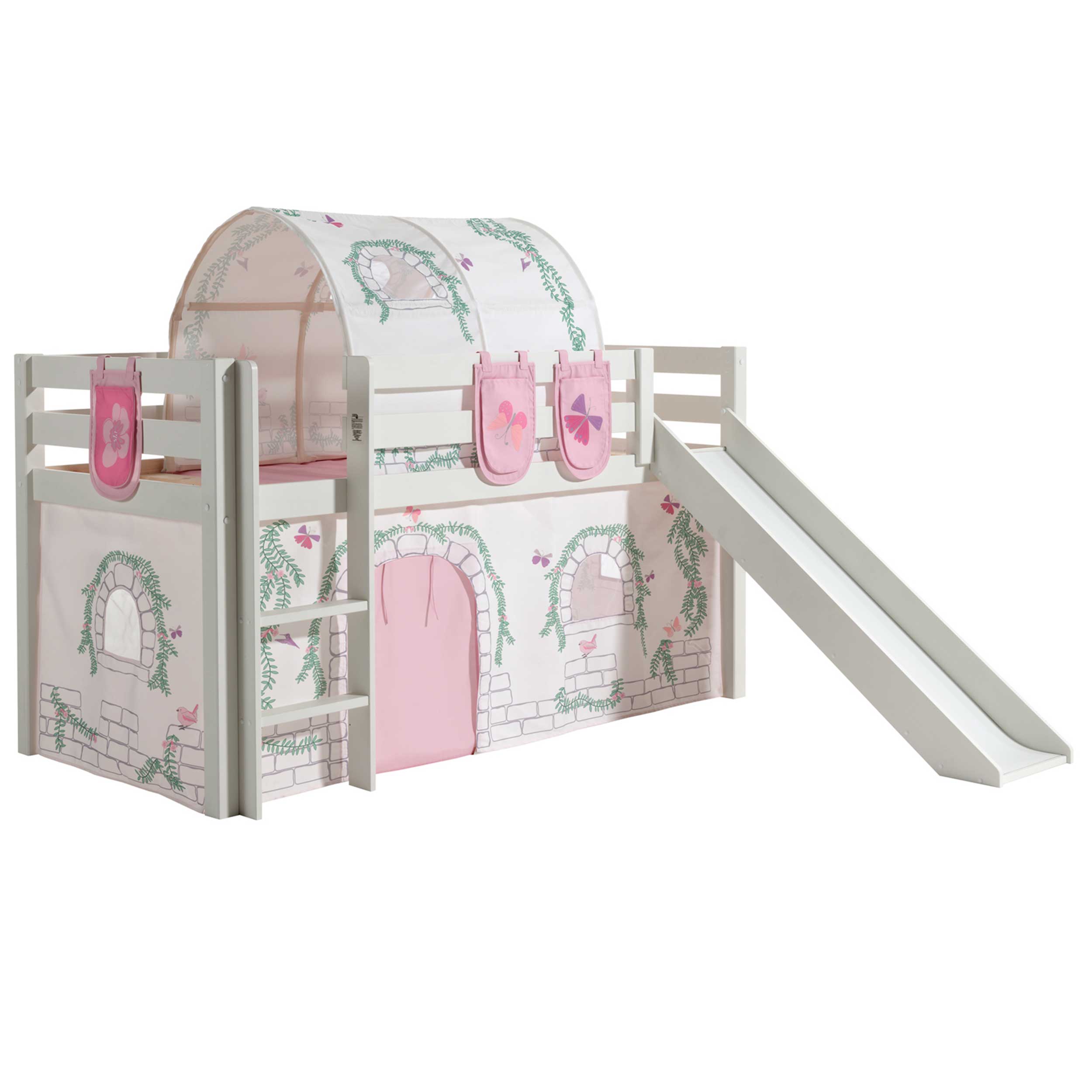 Lit mi-hauteur Astrid avec tente et tunnel de lit et sacs de rangement Birdy - blanc - Image 8