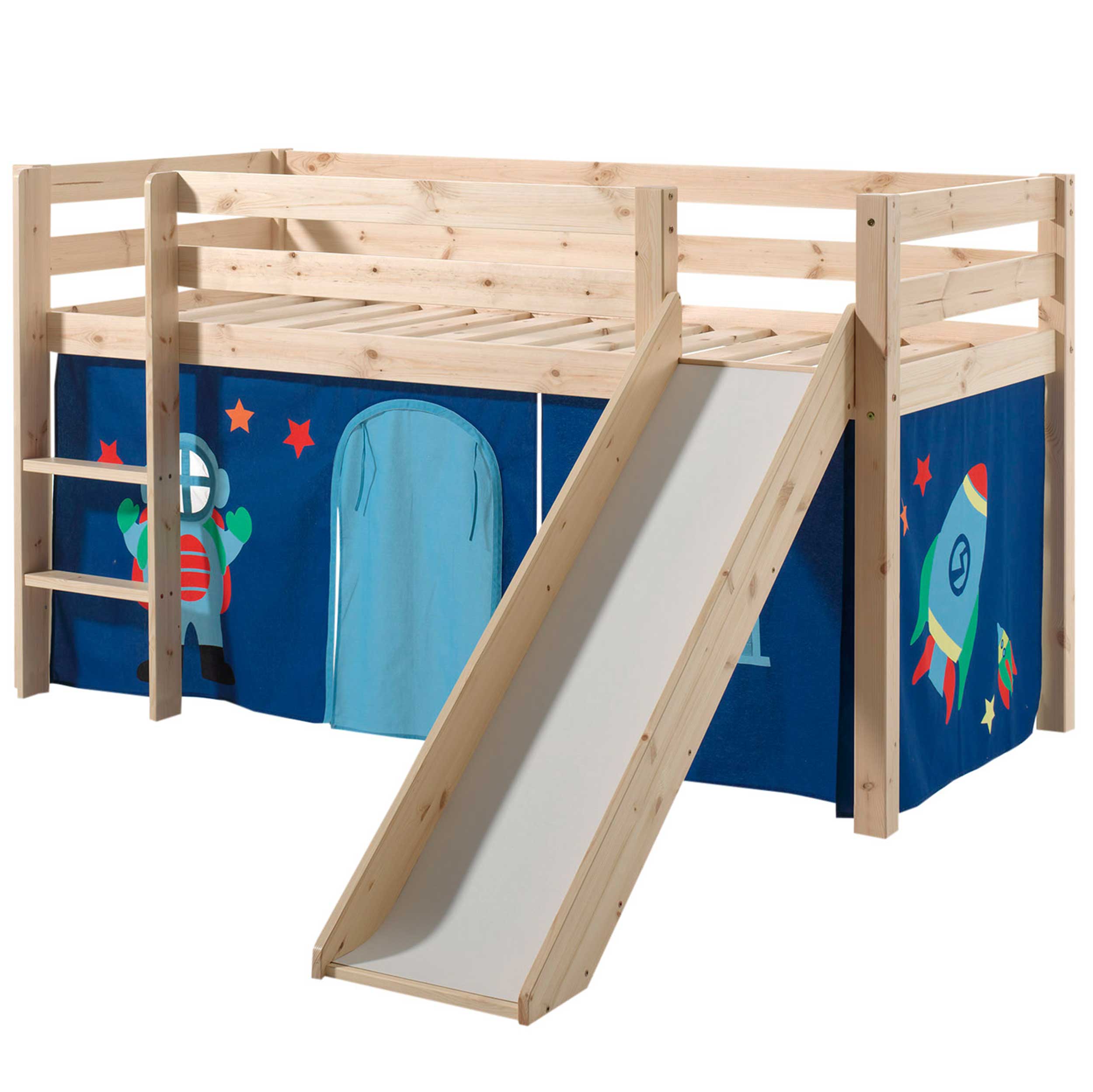 Lit mi-hauteur Astrid avec toboggan & tente de lit Astro - bois de pin - Image 6