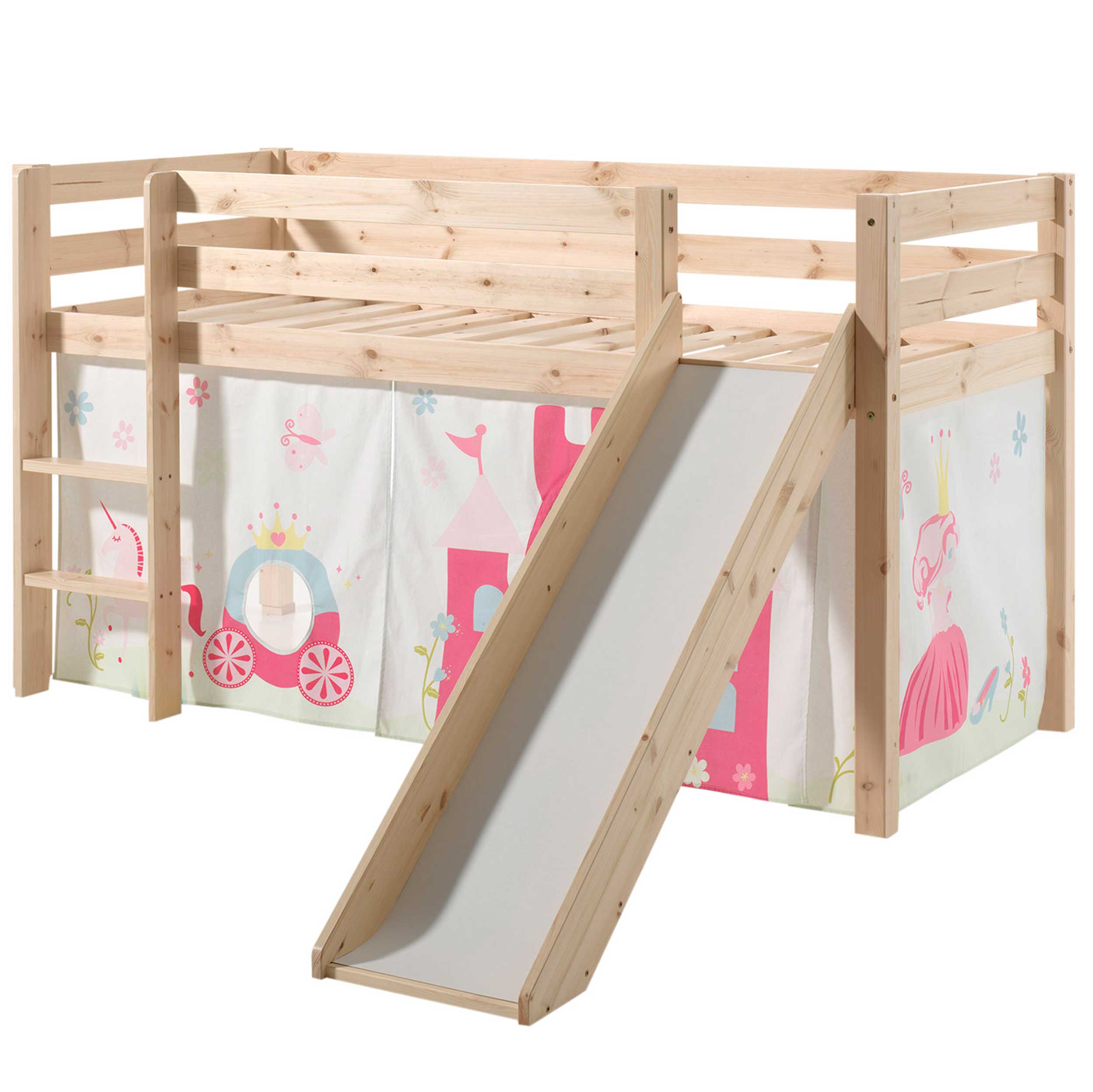 Lit mi-hauteur Astrid avec toboggan & tente de lit Princess II - bois de pin - Image 6